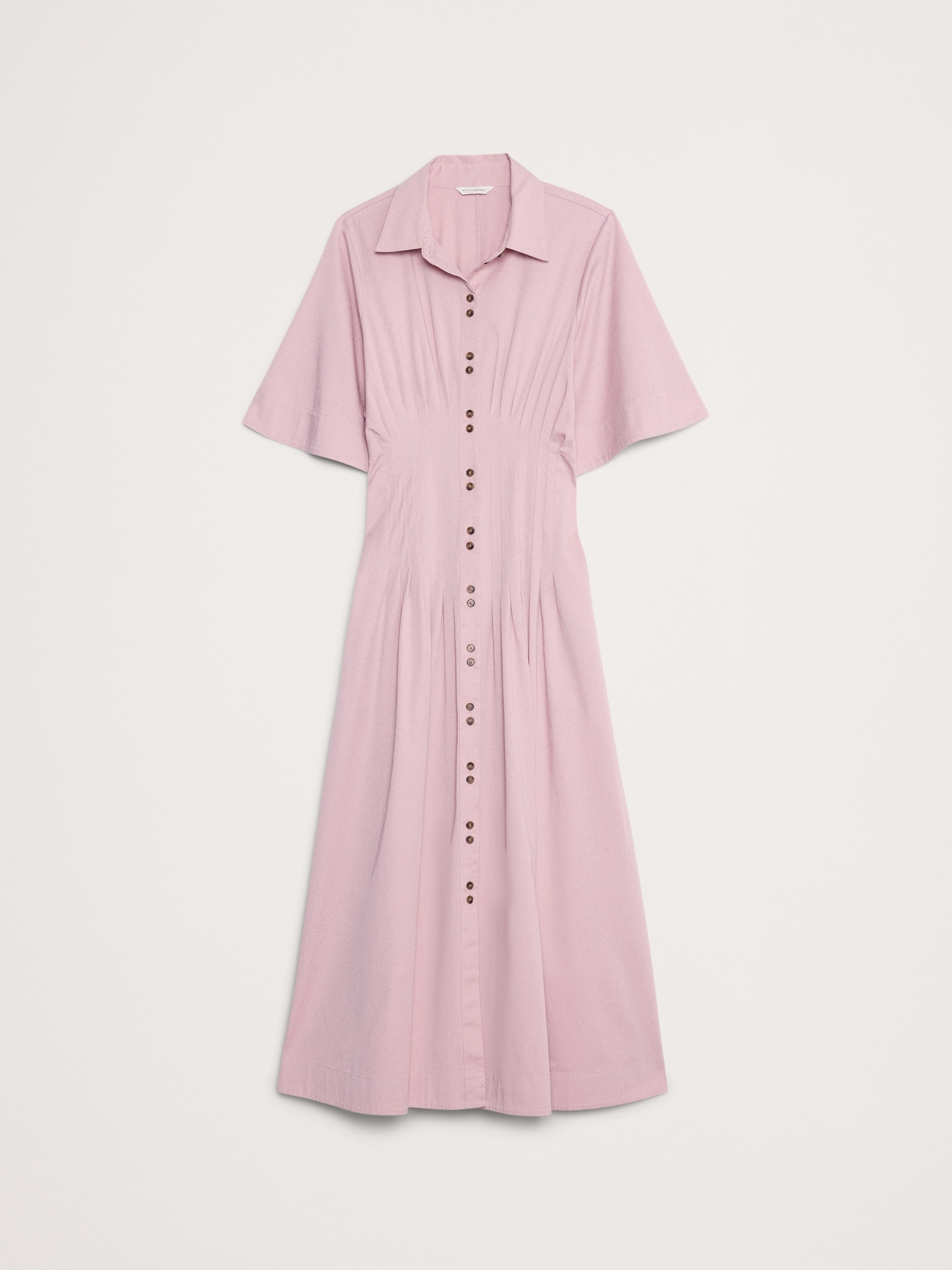 Image number 5 showing, STRETCH-COTTON POPLIN PINTUCK LONG-MIDI SHIRT DRESS