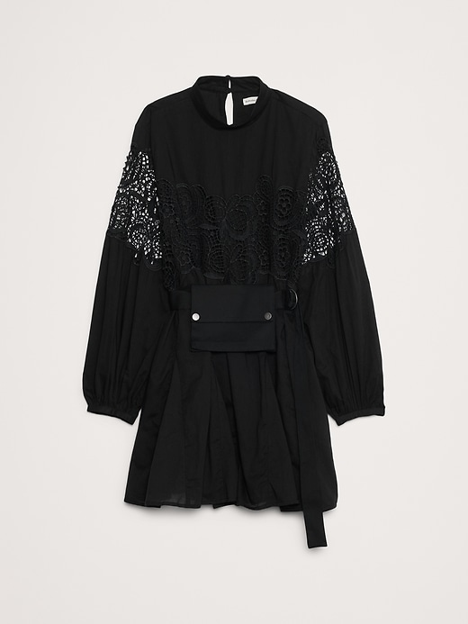 Cotton & Lace Mock-Neck Dress with Removable Belt Bag Cotton & Lace Mock-Neck Dress with Removable Belt Bag