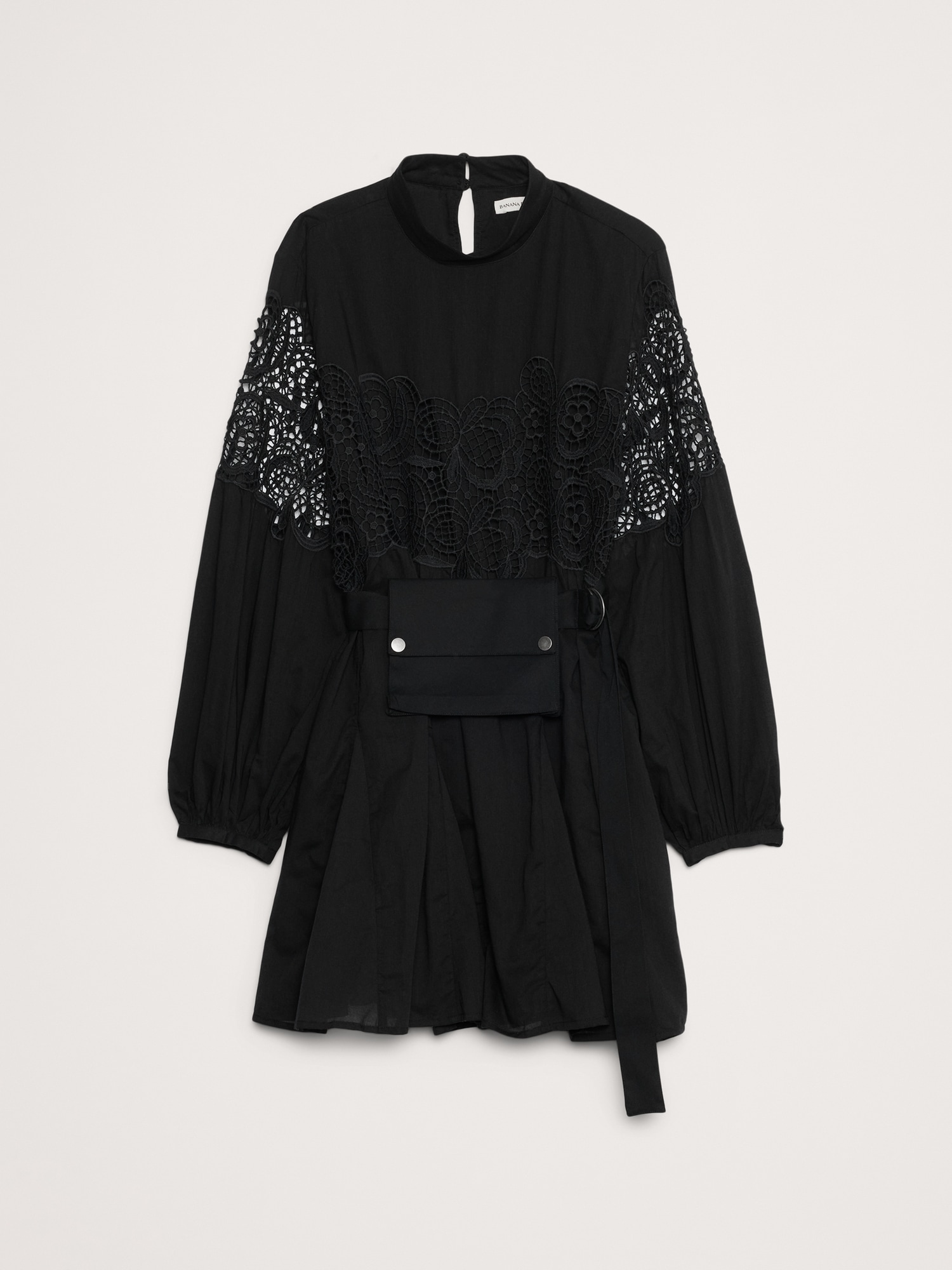 Image number 5 showing, COTTON & LACE MOCK-NECK DRESS WITH REMOVABLE BELT BAG