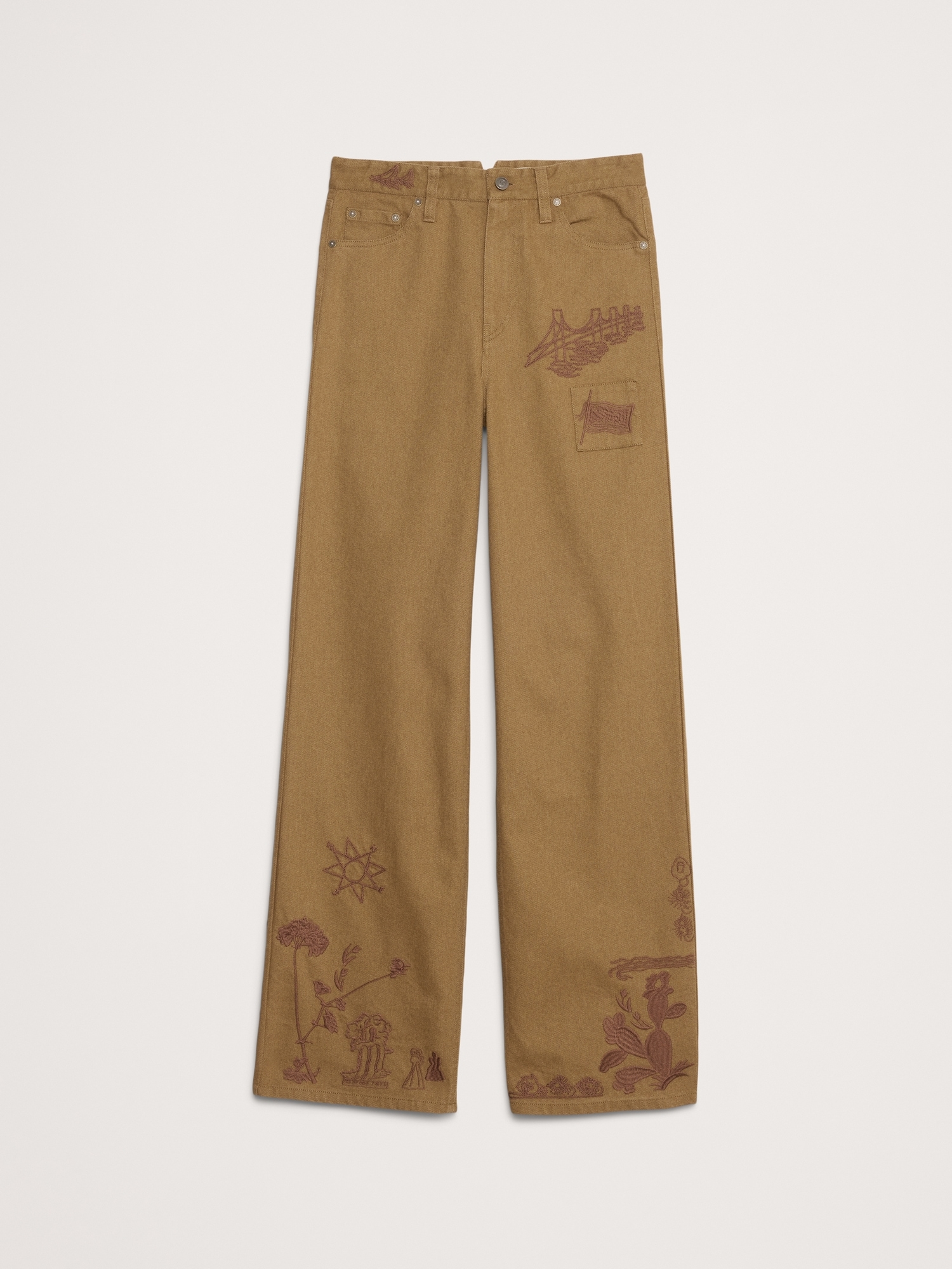 Image number 5 showing, High-Rise Embroidered Cotton Canvas Relaxed-Straight Pant