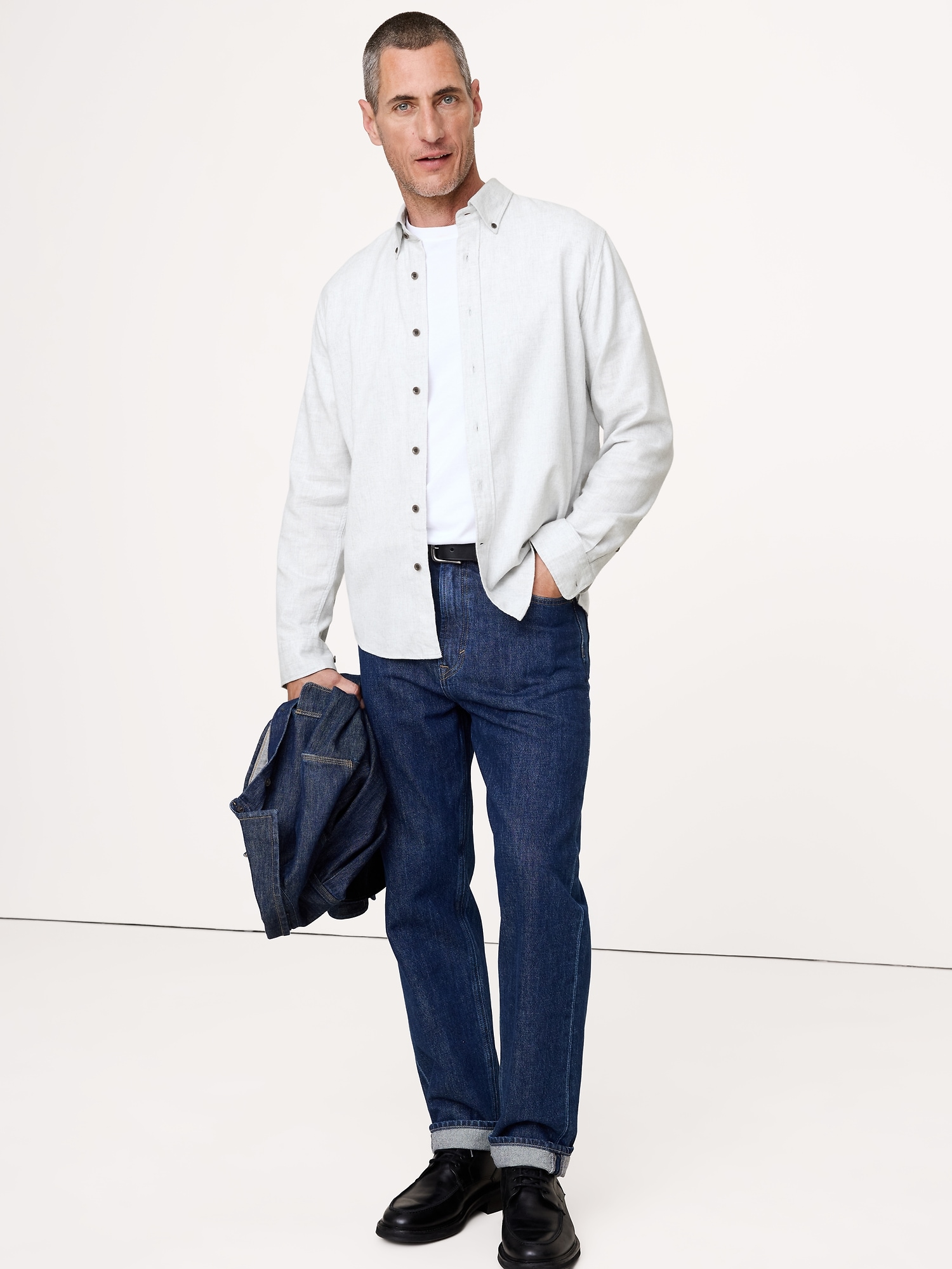 Standard-Fit Flannel Shirt - Light Gray