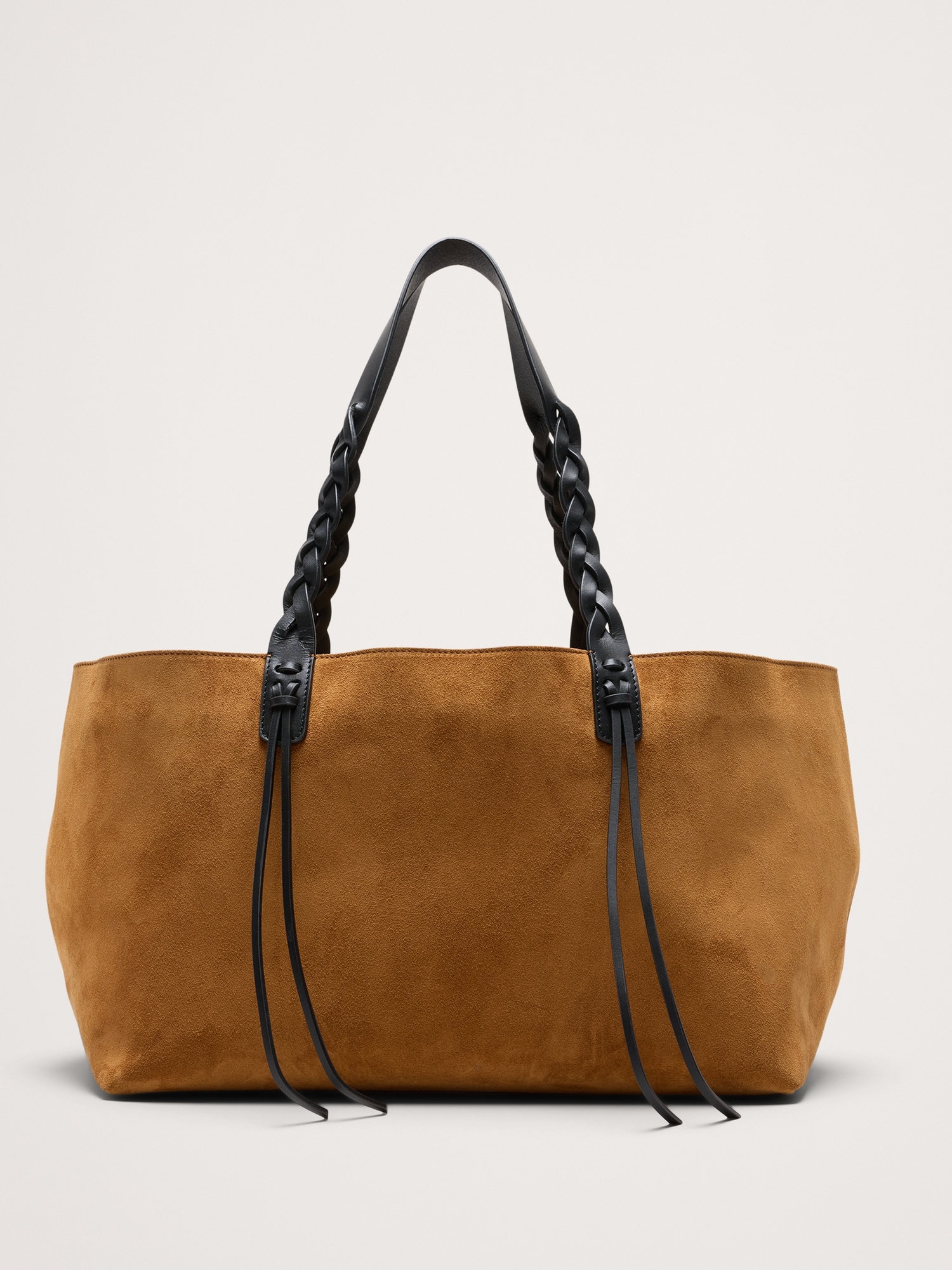 Large Leather East-West Tote - Saddle Brown