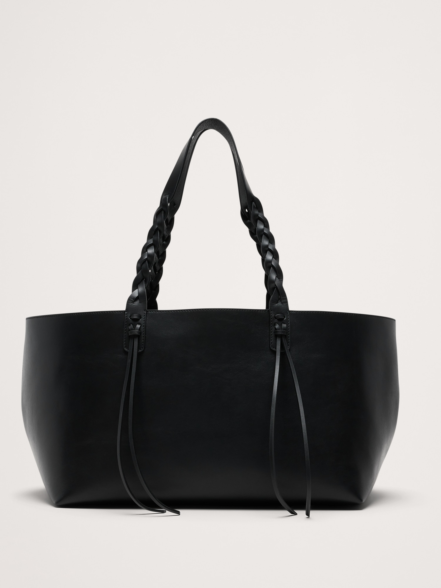 Large Leather East-West Tote - Black