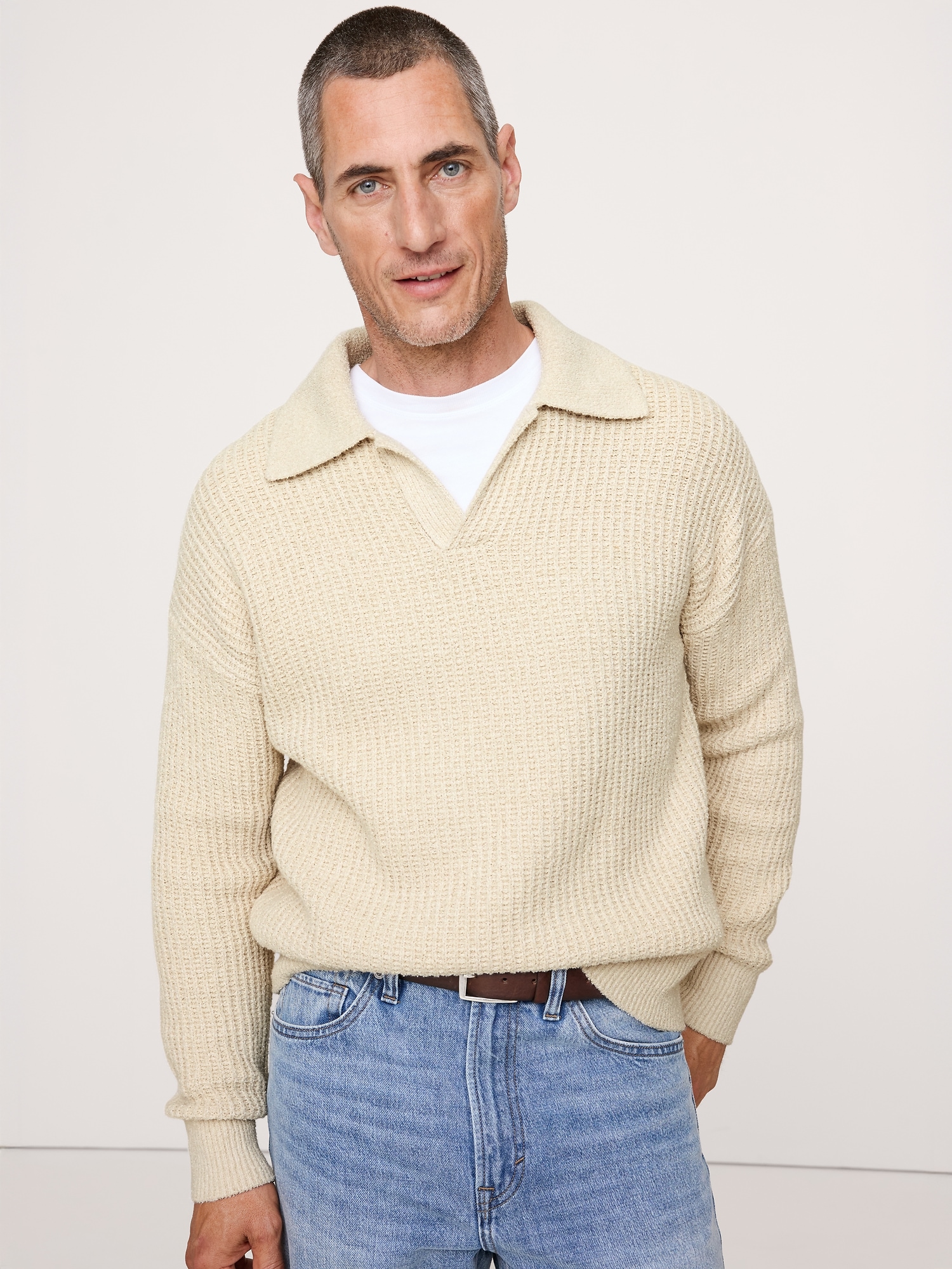 Chunky Cotton-Blend Sweater Polo - Cream White