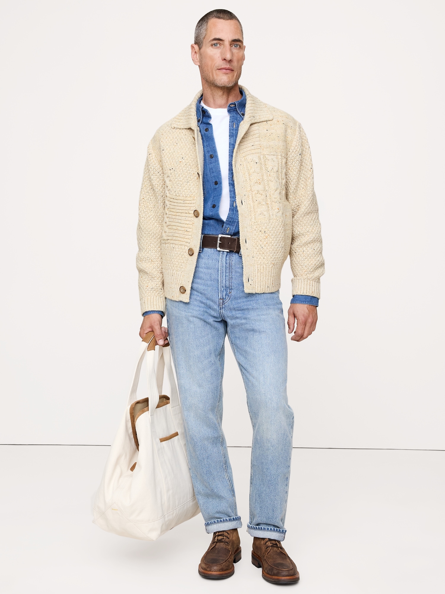 Patchwork Donegal Cardigan - Natural Beige