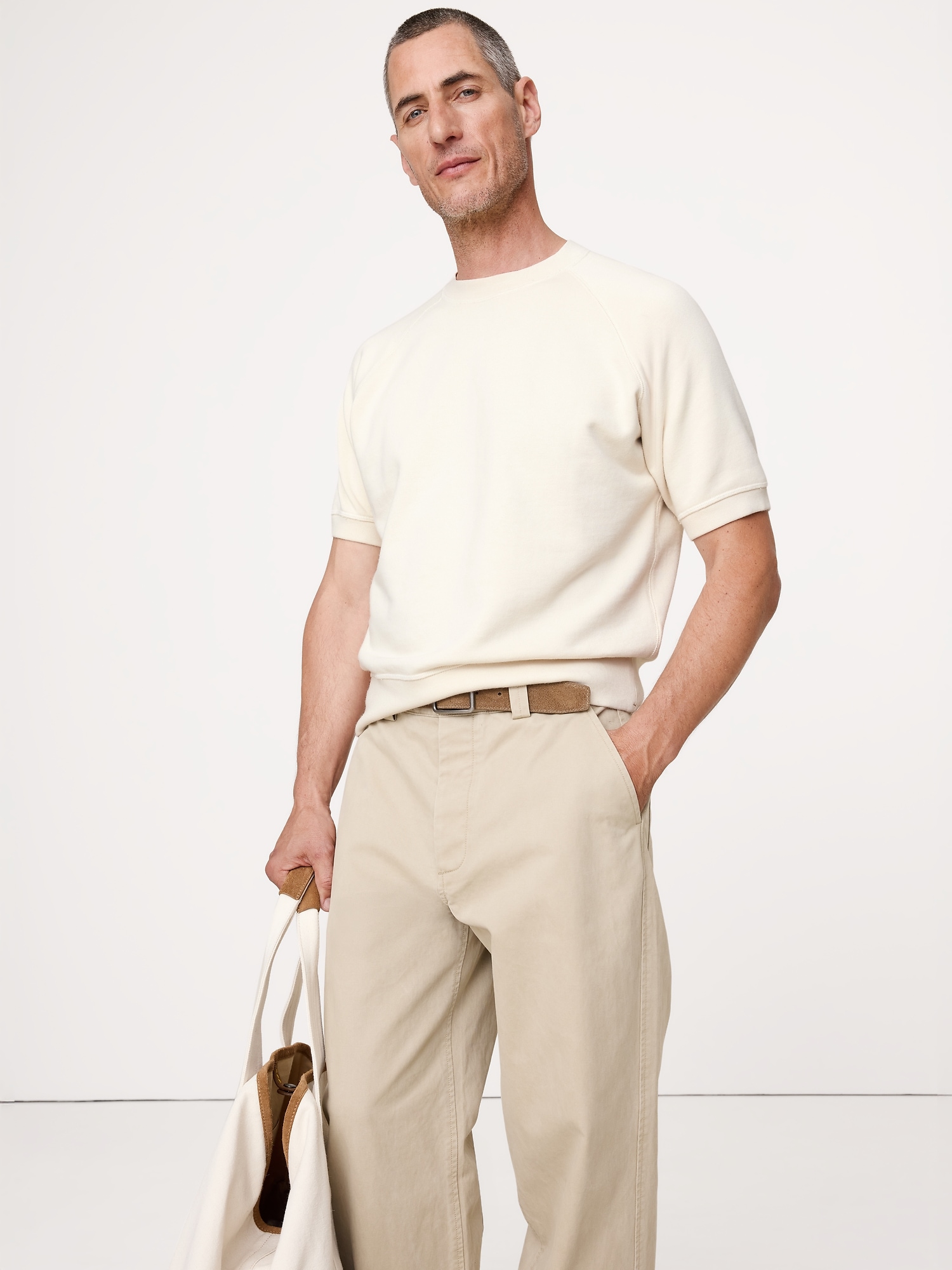 TERRY SHORT-SLEEVE SWEATSHIRT - Transition Cream White