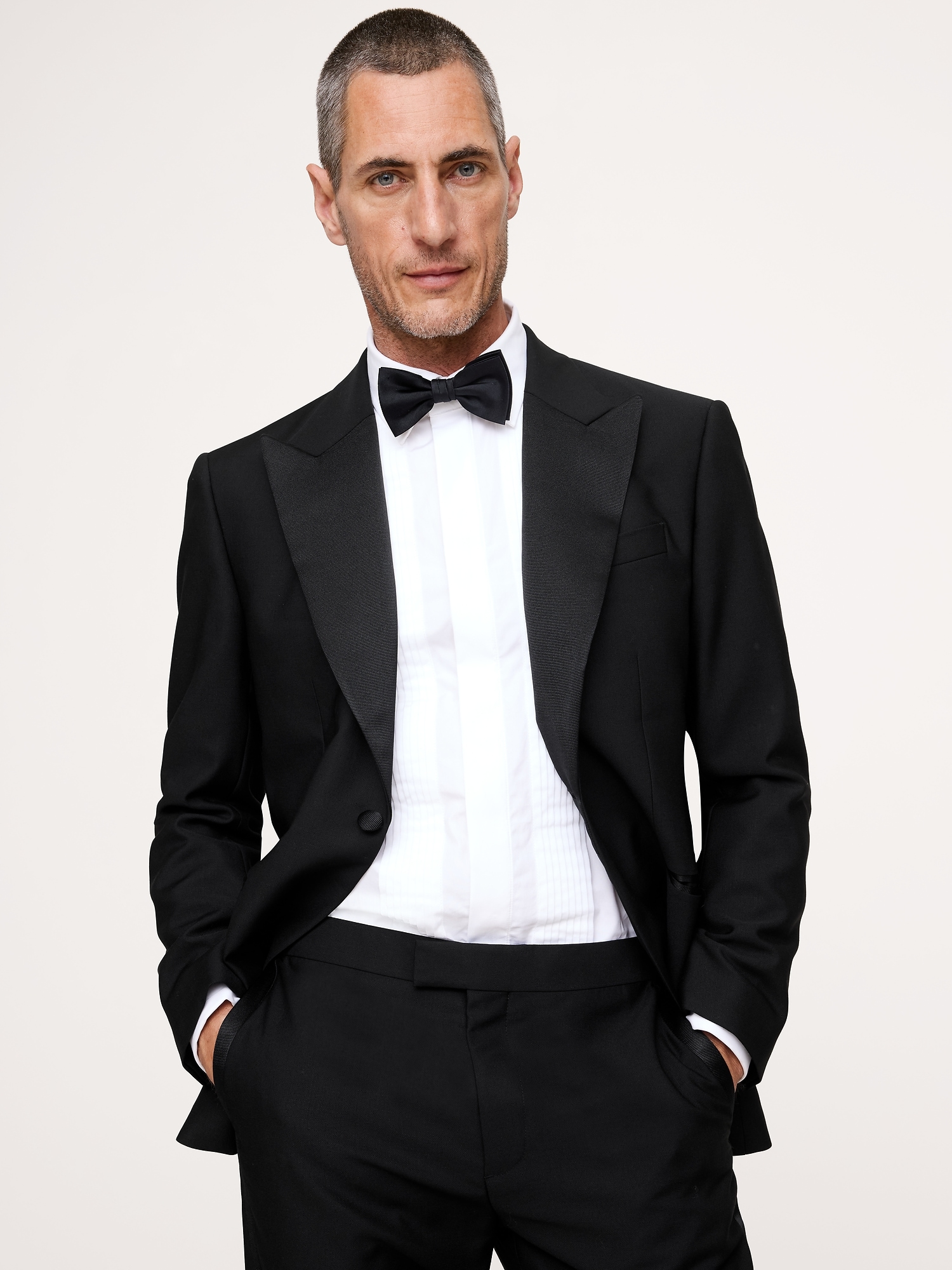 Slim Italian Barathea Tuxedo Jacket - Black