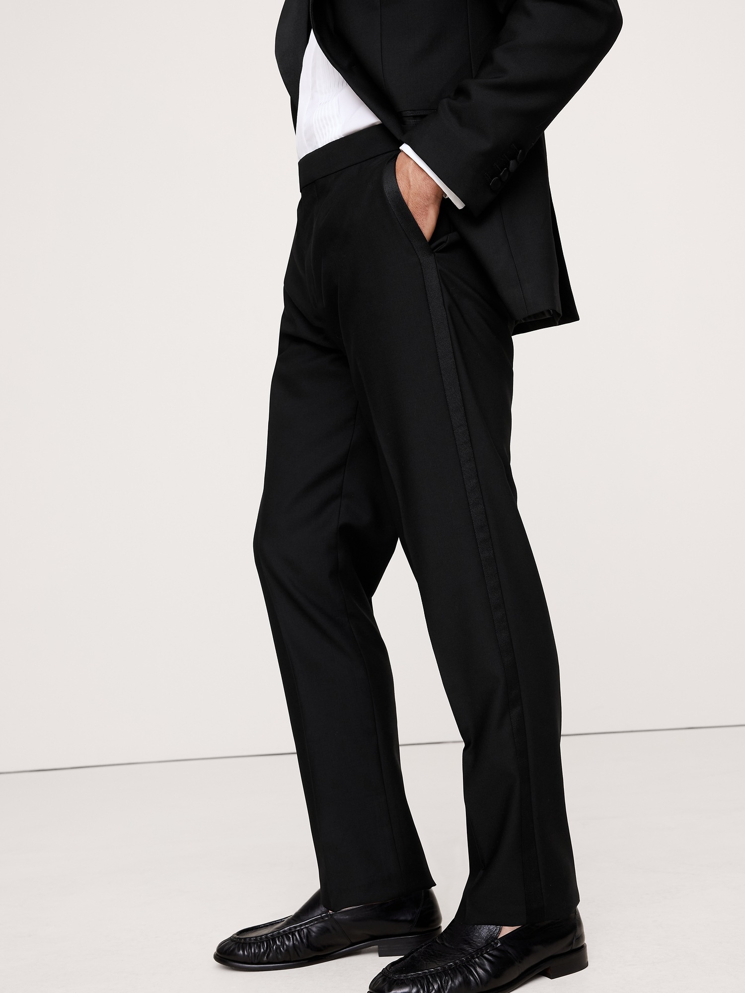 Мужские брюки Banana Republic Slim Italian Barathea Tuxedo Pant, цвет: Чёрный — фото 3