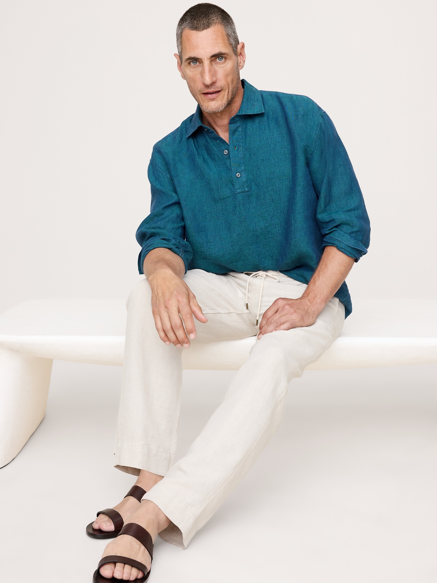 Image number 1 showing, Relaxed-Fit Linen Popover Shirt