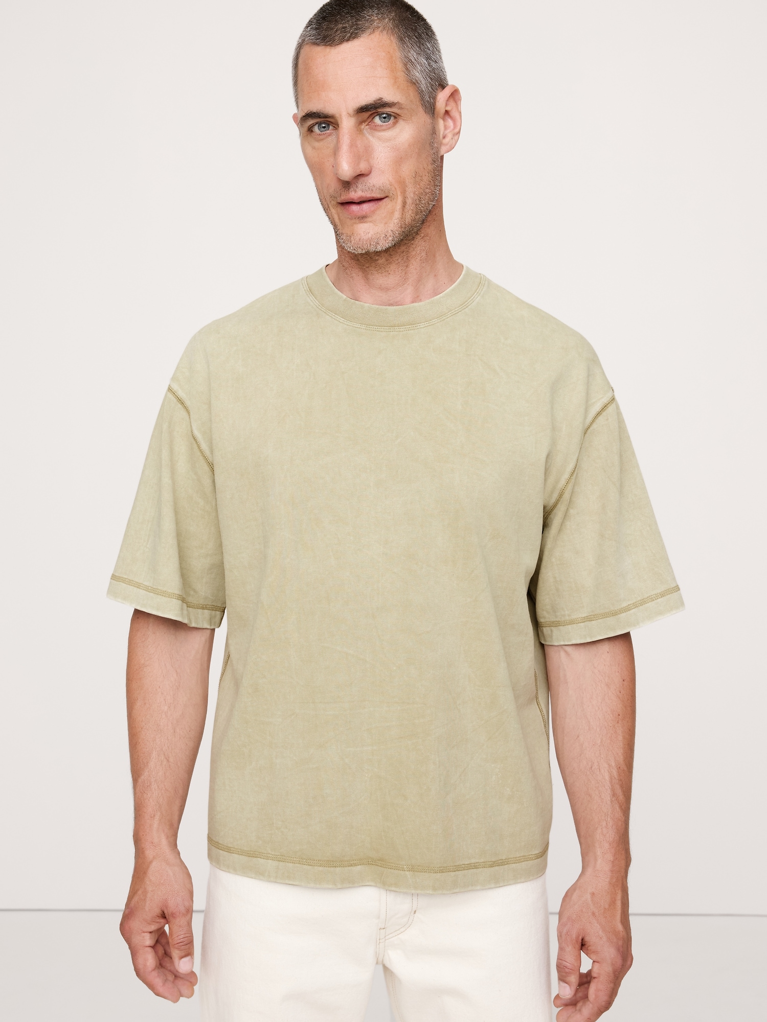 BOXY HEAVYWEIGHT COTTON T-SHIRT - Morning Sage Green