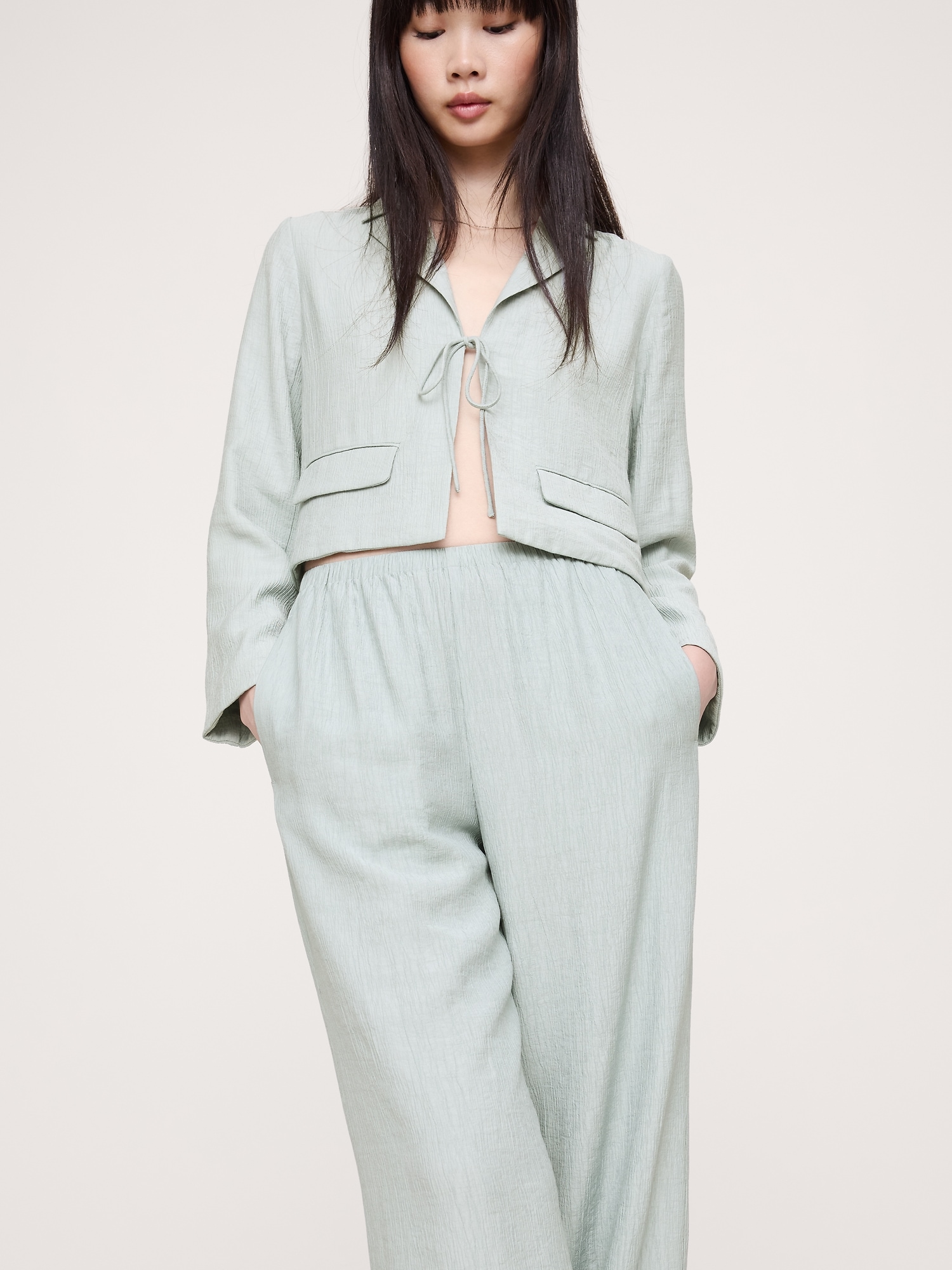 Pull-On Wide-Leg Crinkle Pant