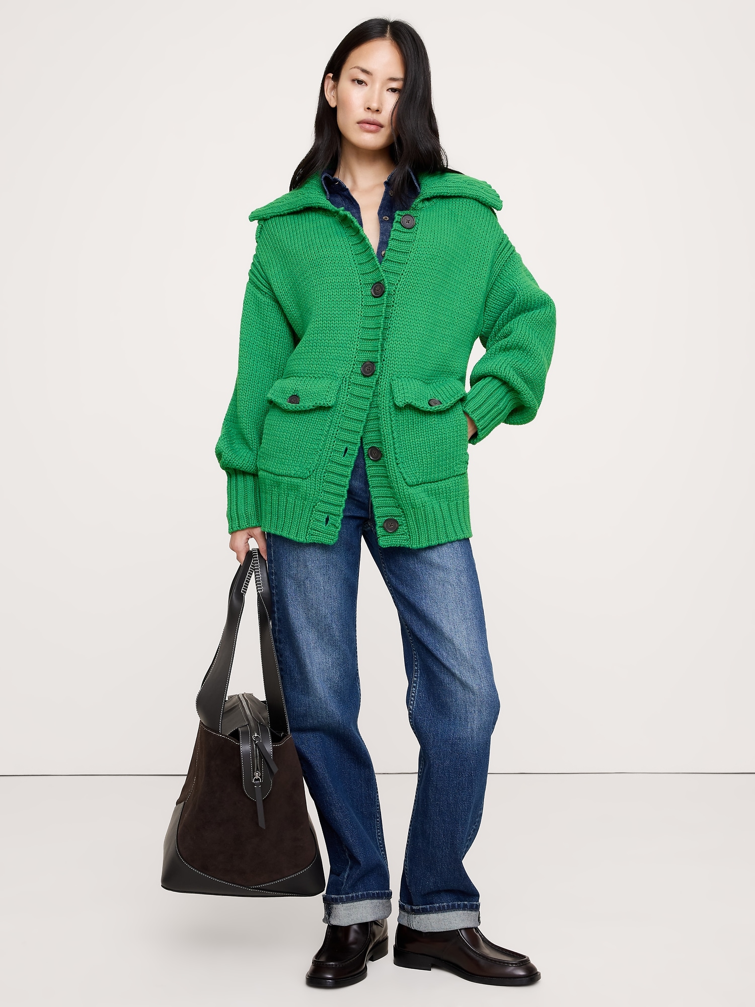 Image number 1 showing, Oversized Cotton-Blend Utility Cardigan