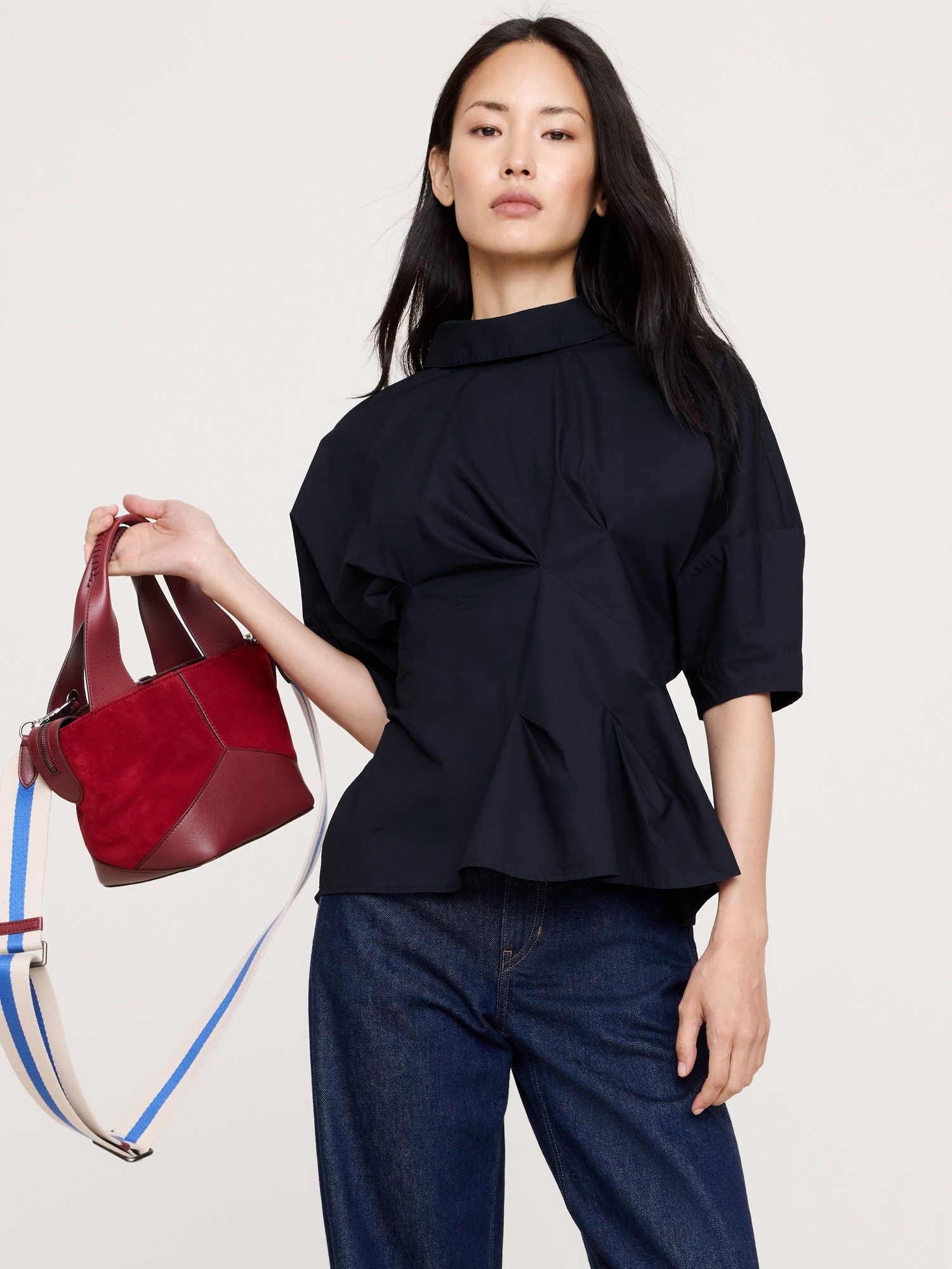 COTTON POPLIN TWISTED TOP - Navy Blue