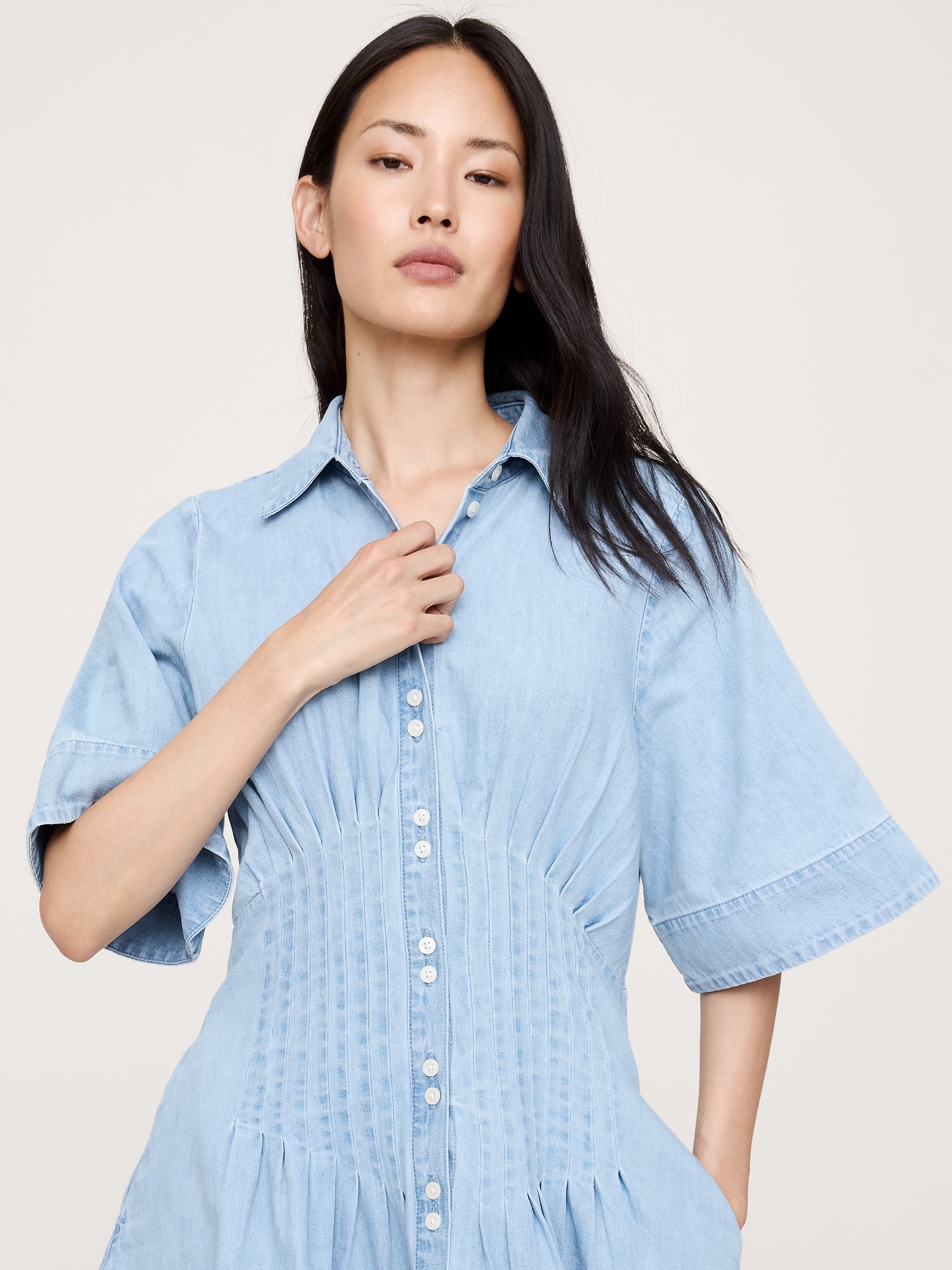 Image number 4 showing, DENIM PINTUCK SHIRT DRESS