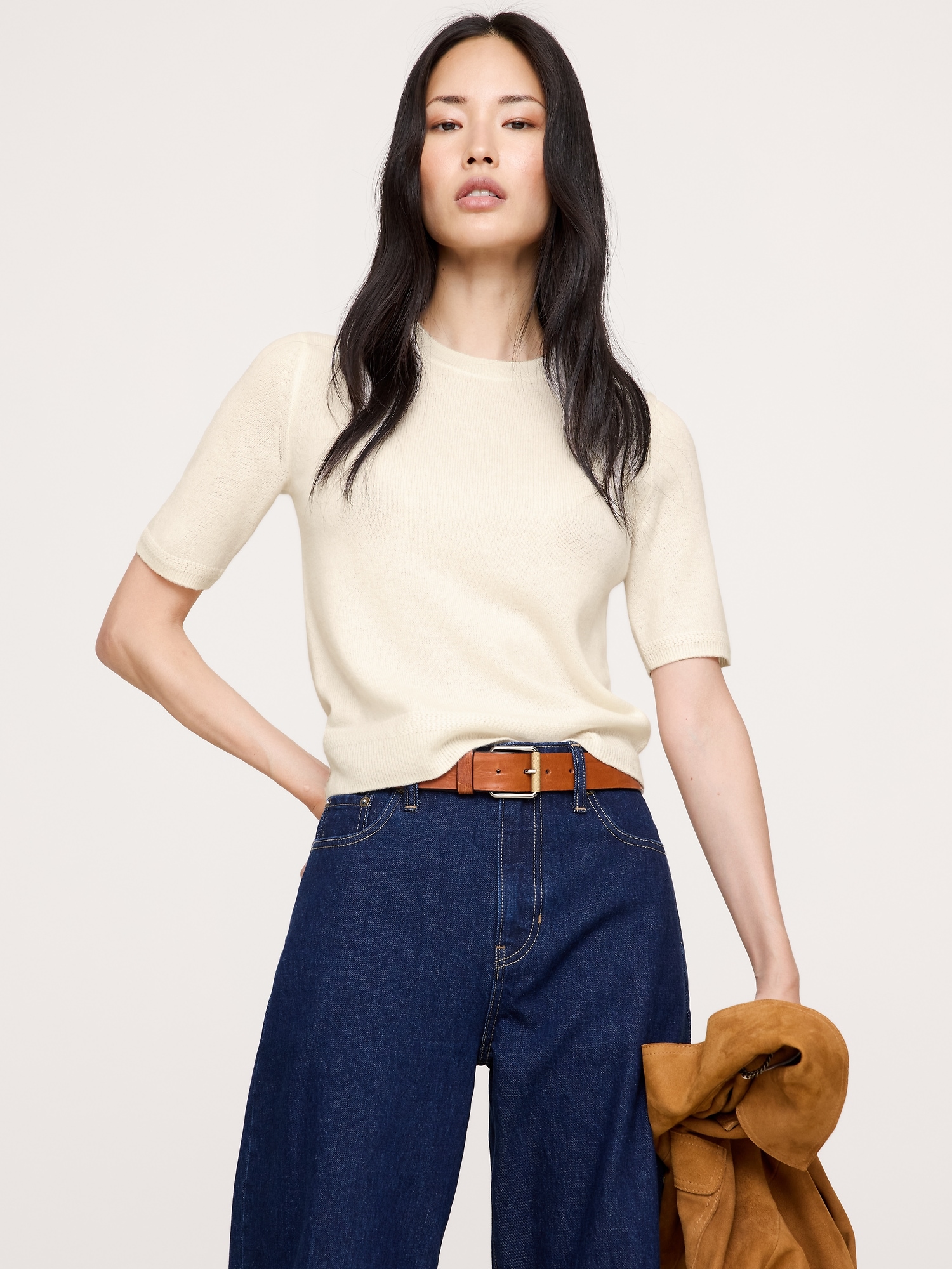 Image number 1 showing, Lightweight Cashmere Short-Sleeve Sweater