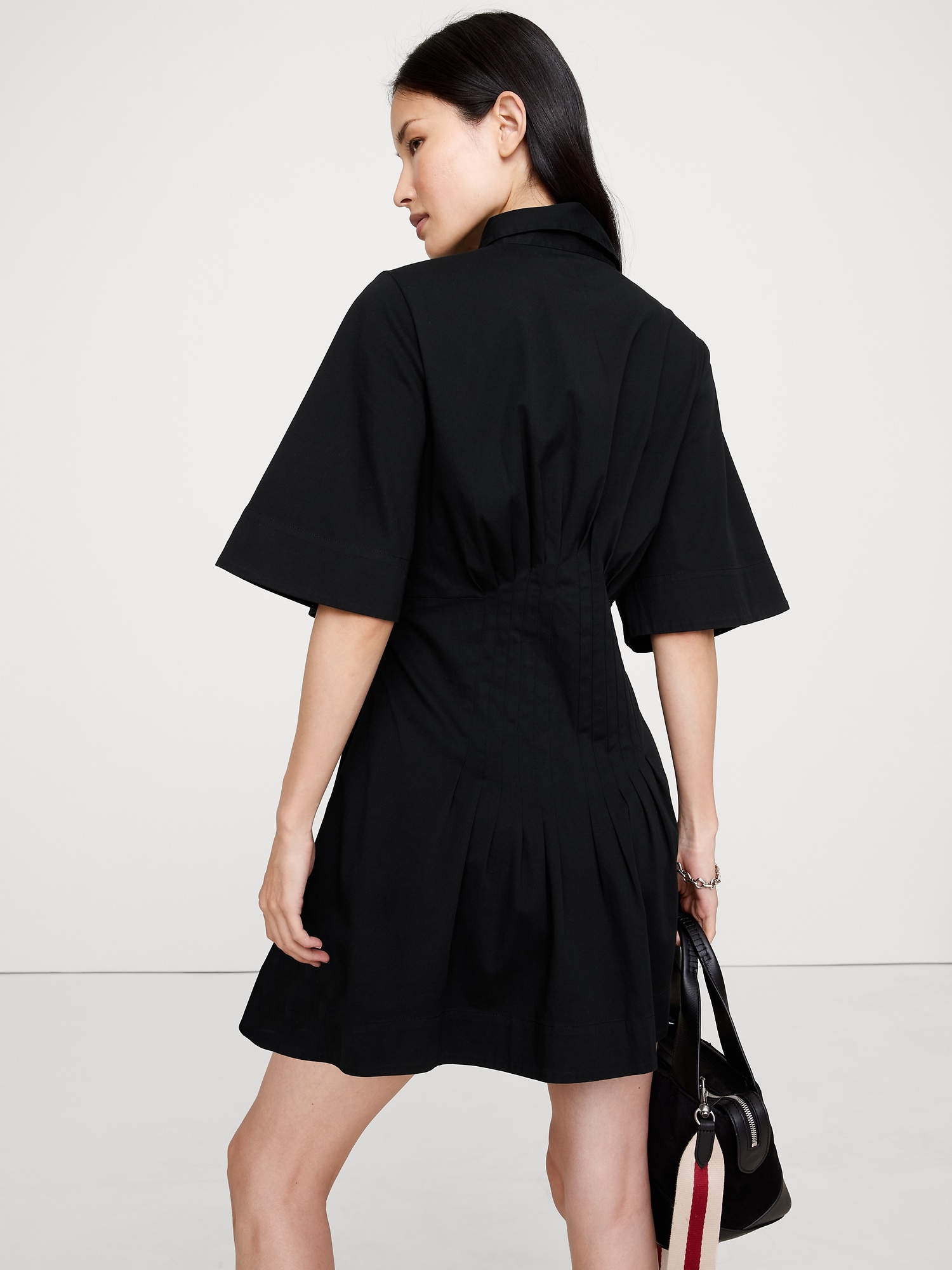 Image number 3 showing, STRETCH-COTTON POPLIN PINTUCK SHIRT DRESS