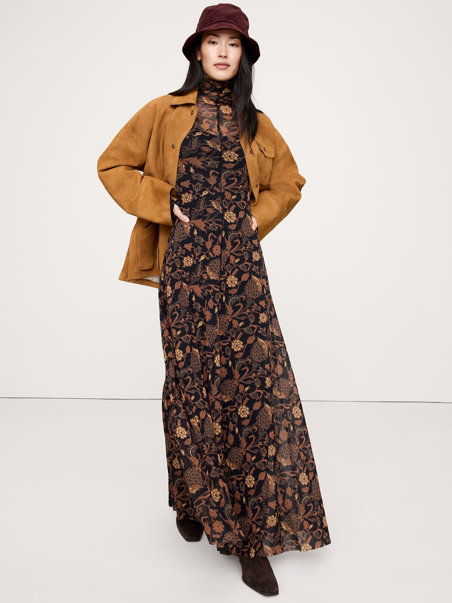 Image number 3 showing, LONG-SLEEVE MESH MAXI DRESS