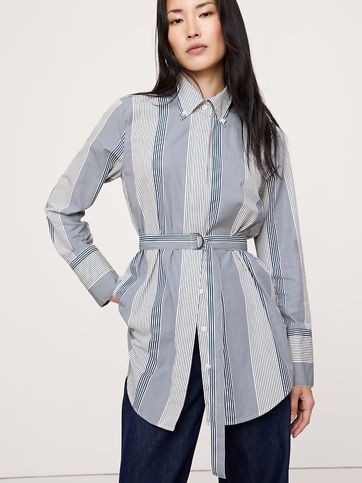 Cotton Poplin Belted Tunic Shirt