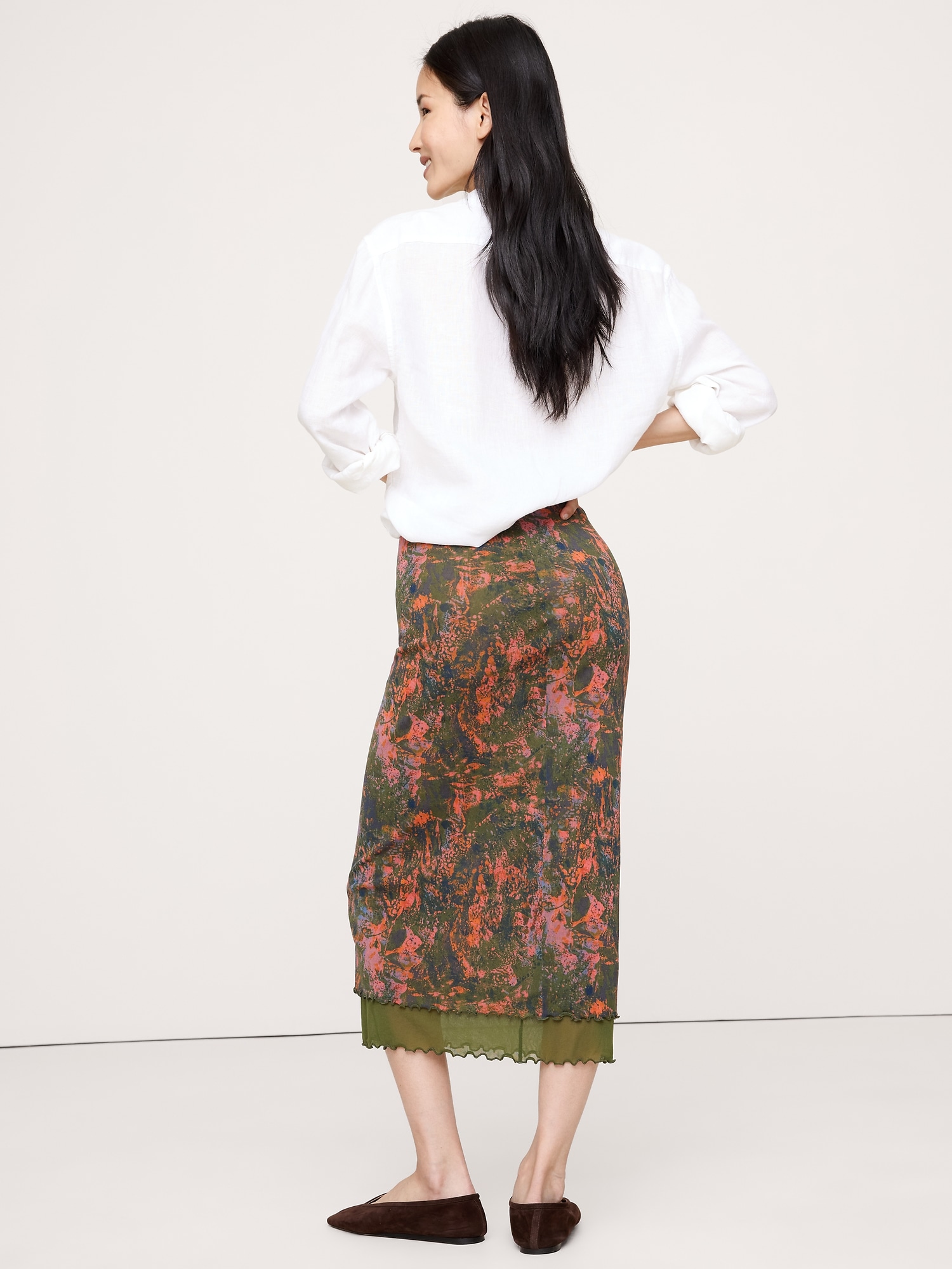 Image number 2 showing, LETTUCE-HEM MESH MIDI SKIRT
