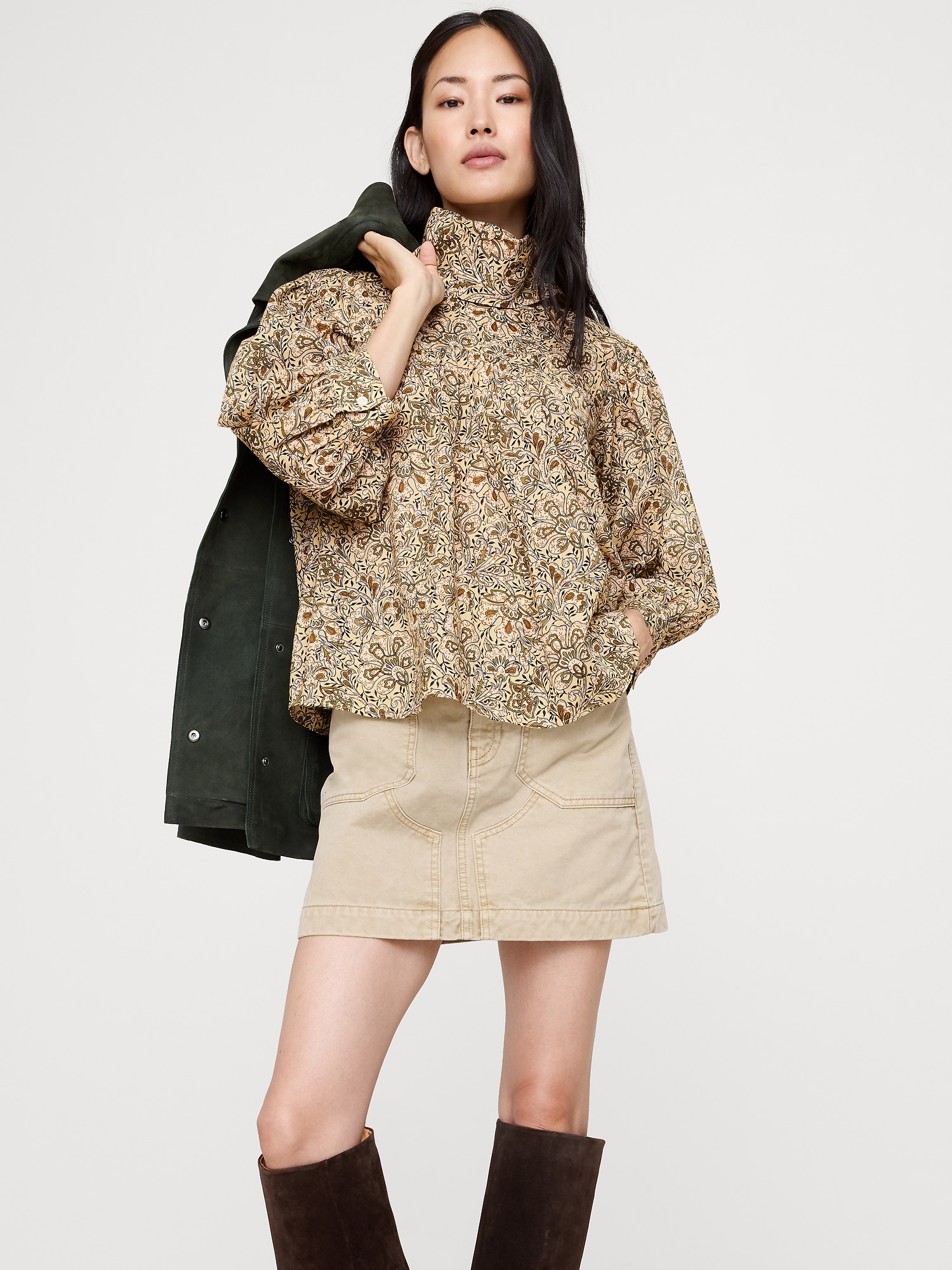Reversed Western Shirt - Beige Floral Paisley