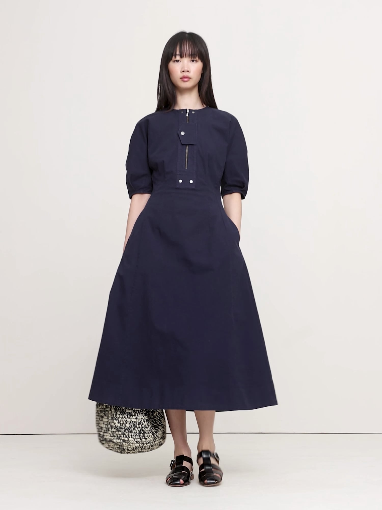 Image number 2 showing, STRETCH-COTTON TWILL UTILITY MIDI DRESS