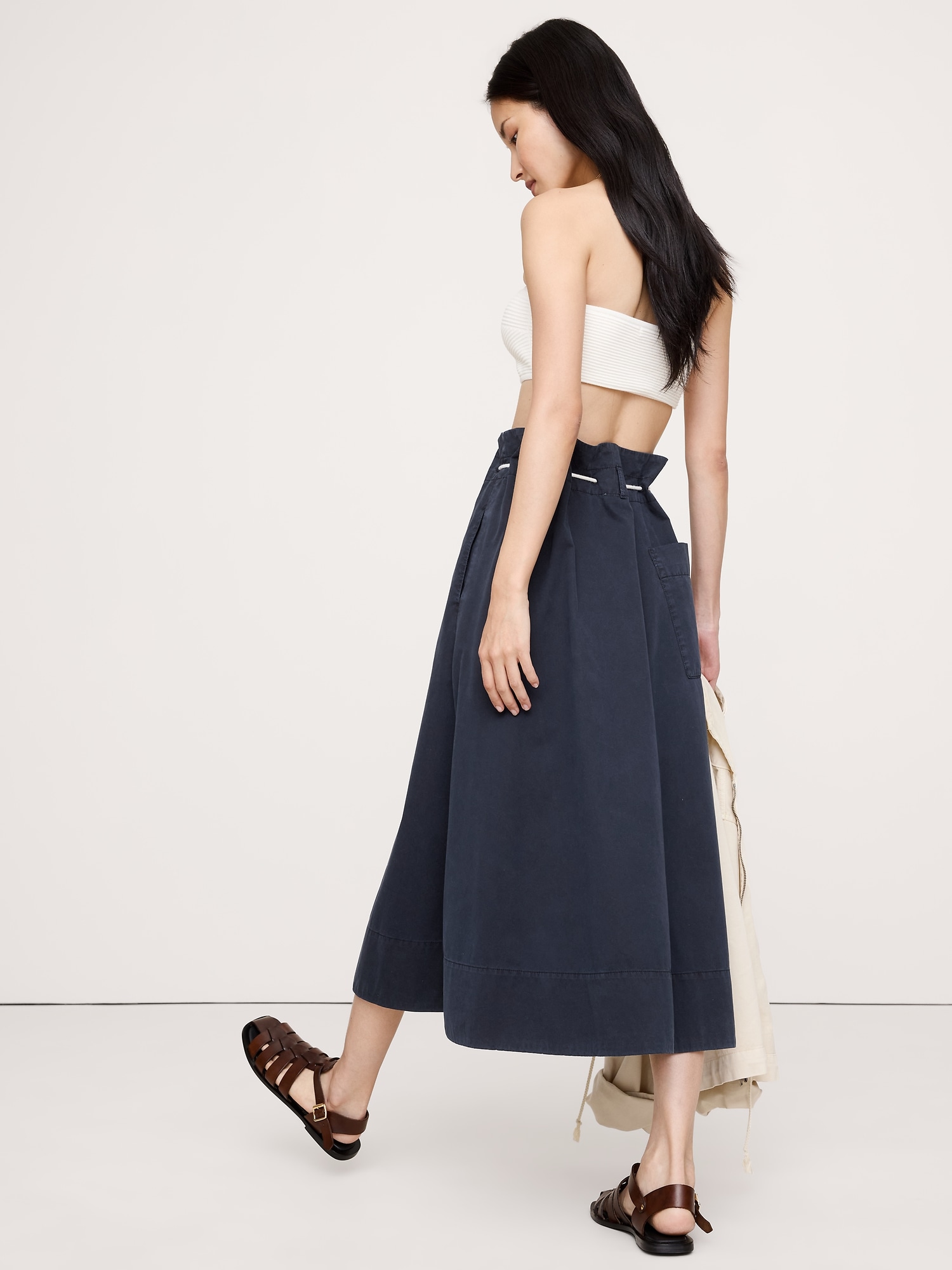 Image number 2 showing, COTTON POPLIN LONG MIDI SKIRT WITH ROPE TIE