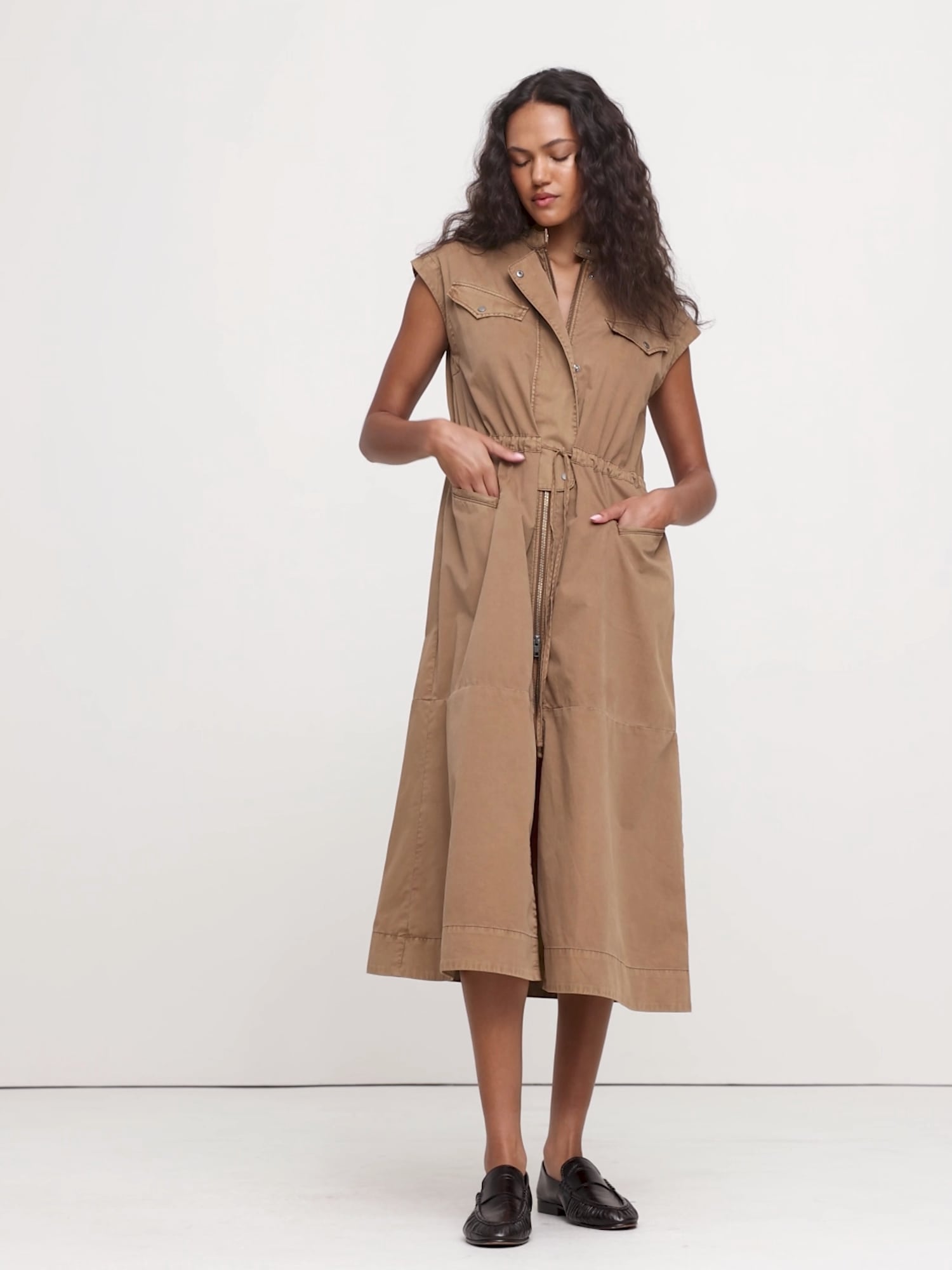 Image number 2 showing, COTTON TWILL UTILITY LONG MIDI DRESS
