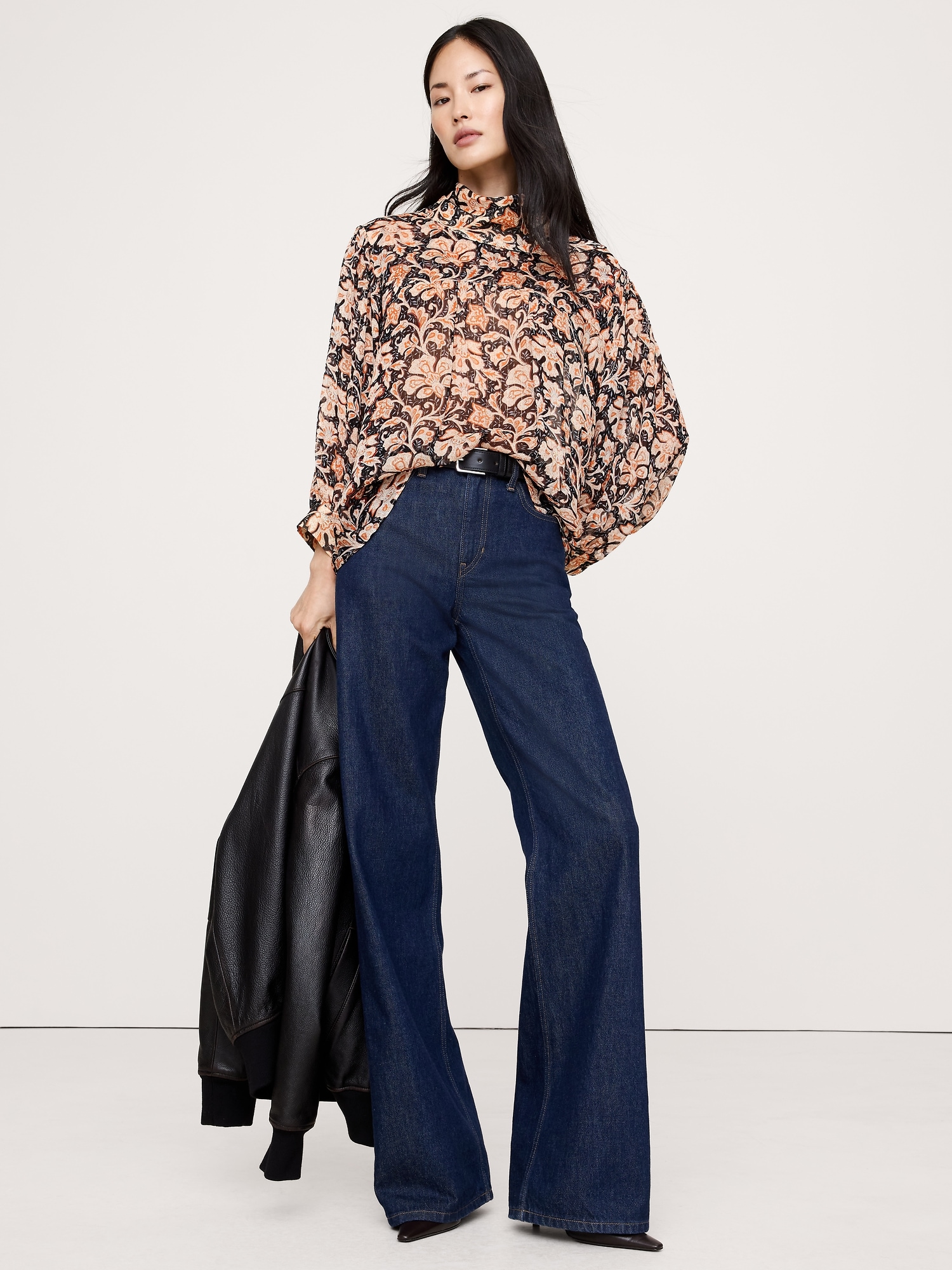 Lurex Stripe Reversed Western Shirt - Ivory Floral Paisley