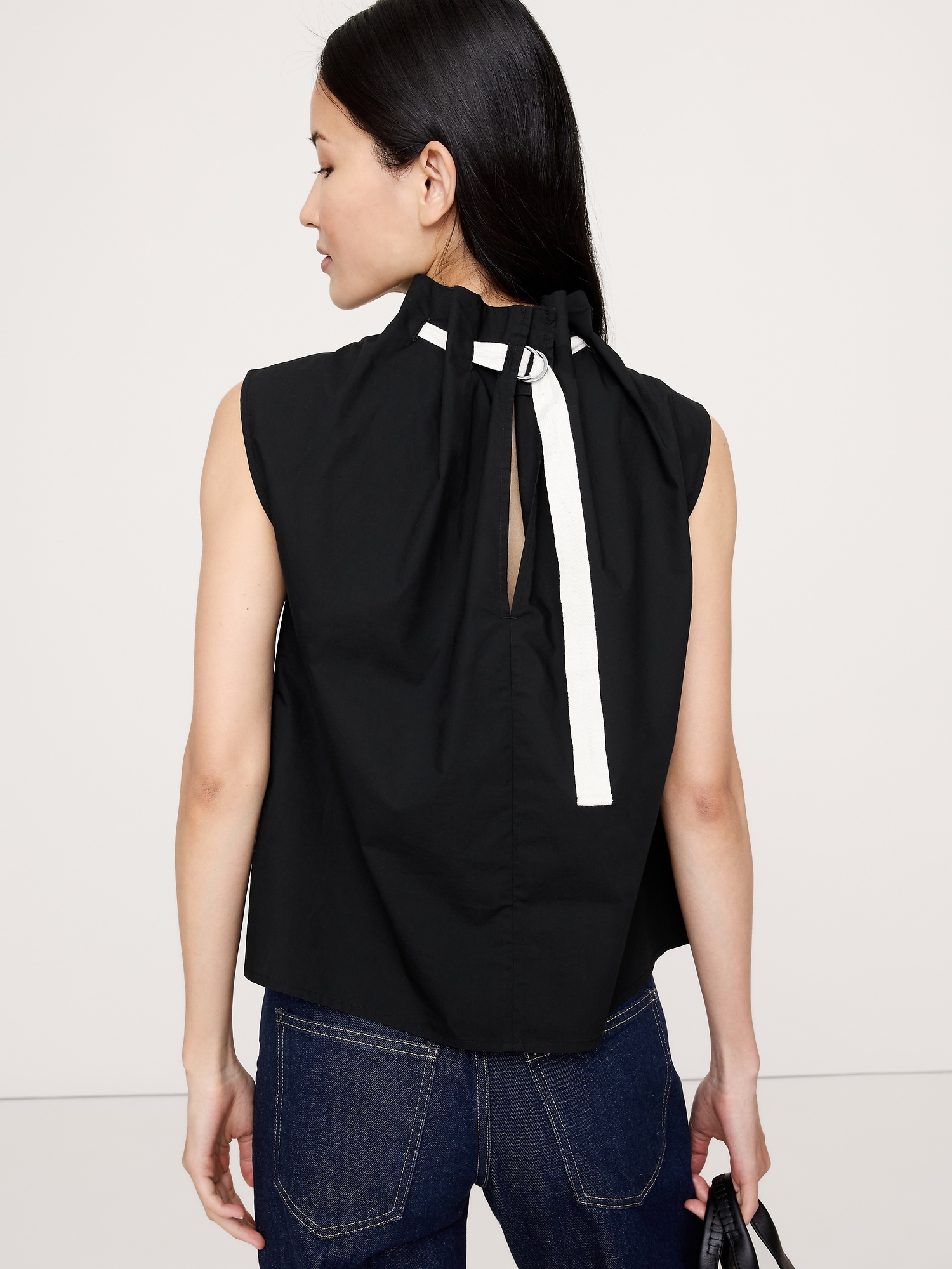 Image number 5 showing, COTTON POPLIN CINCH-NECK TOP