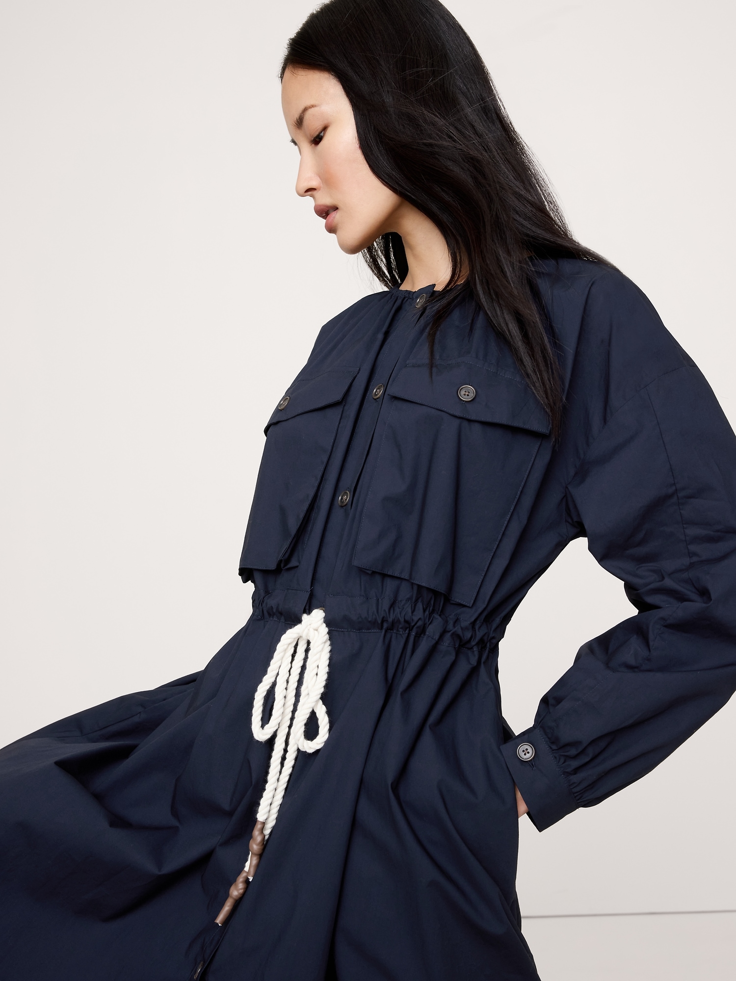 Image number 7 showing, COTTON POPLIN POCKET MIDI SHIRTDRESS