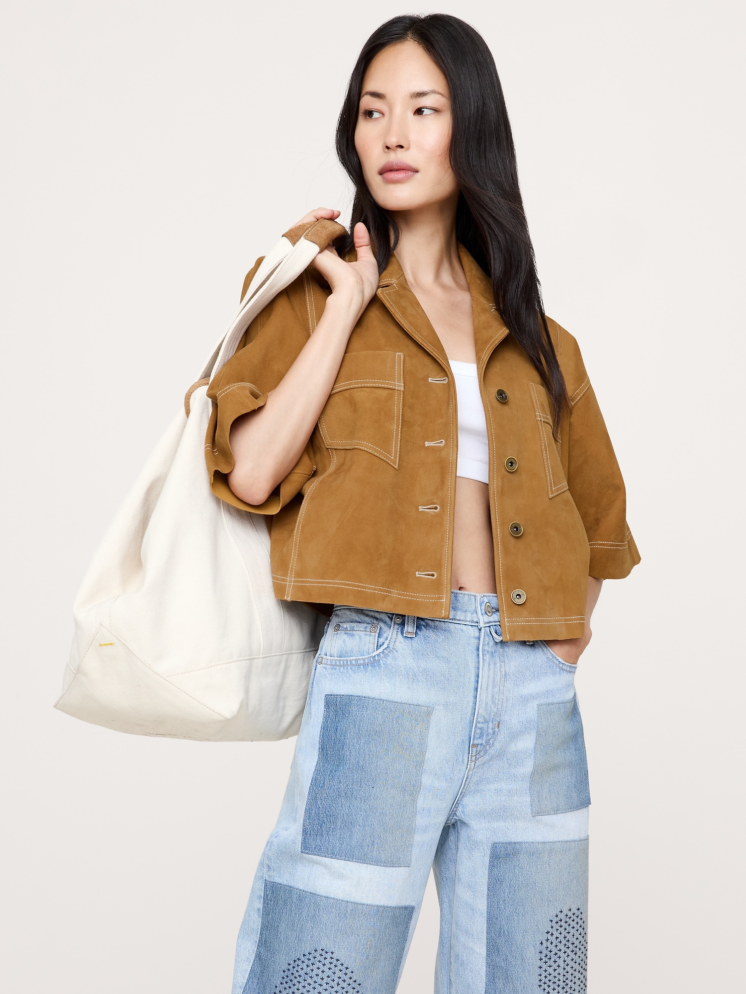 OVERSIZED SHORT SUEDE JACKET - Camel