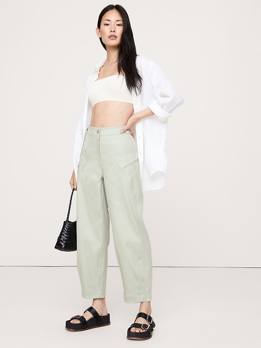 RISEN High Rise Crop Barrel Cordurory Pants