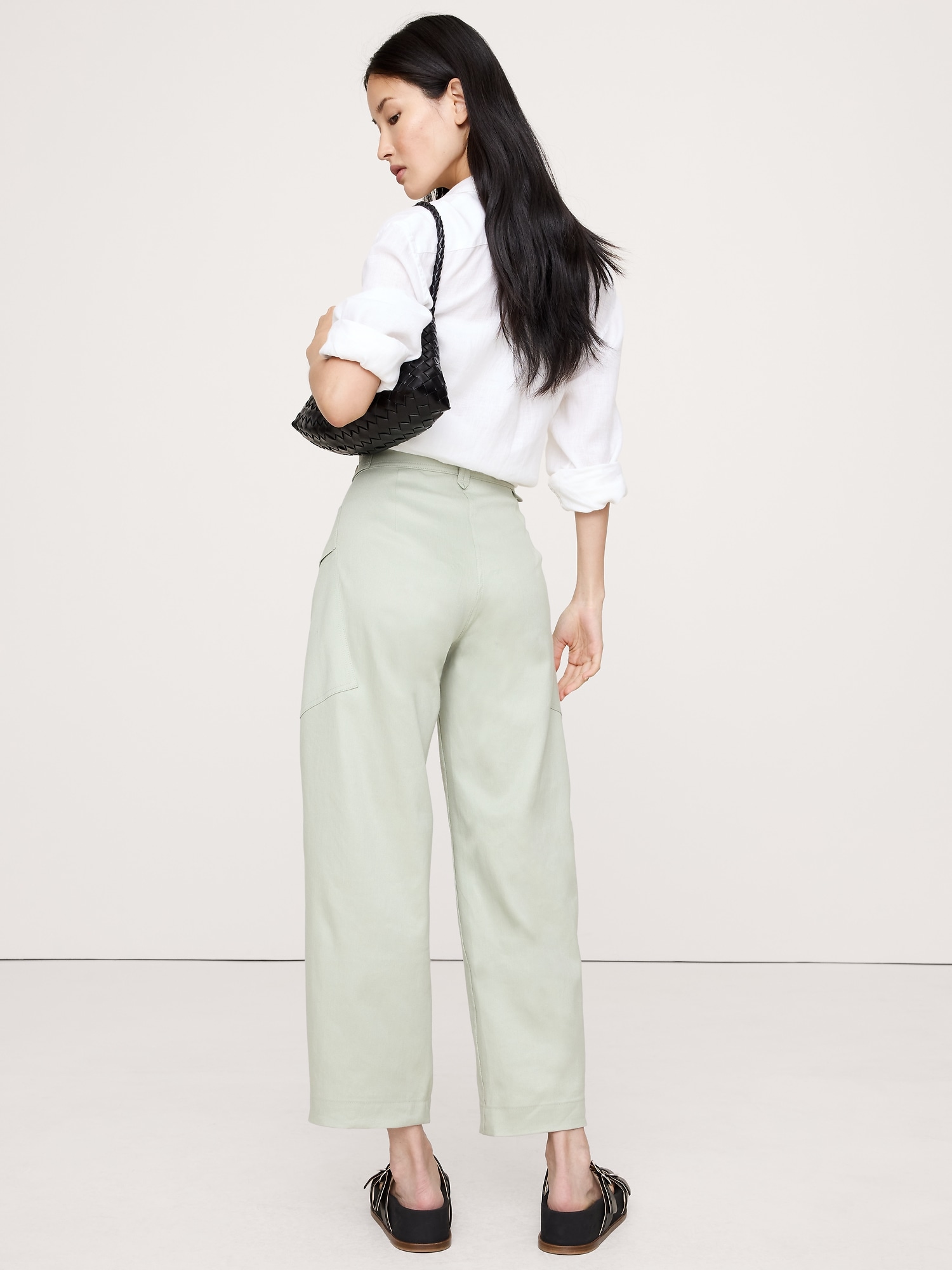 High-Rise Barrel Linen-Cotton Utility Pant