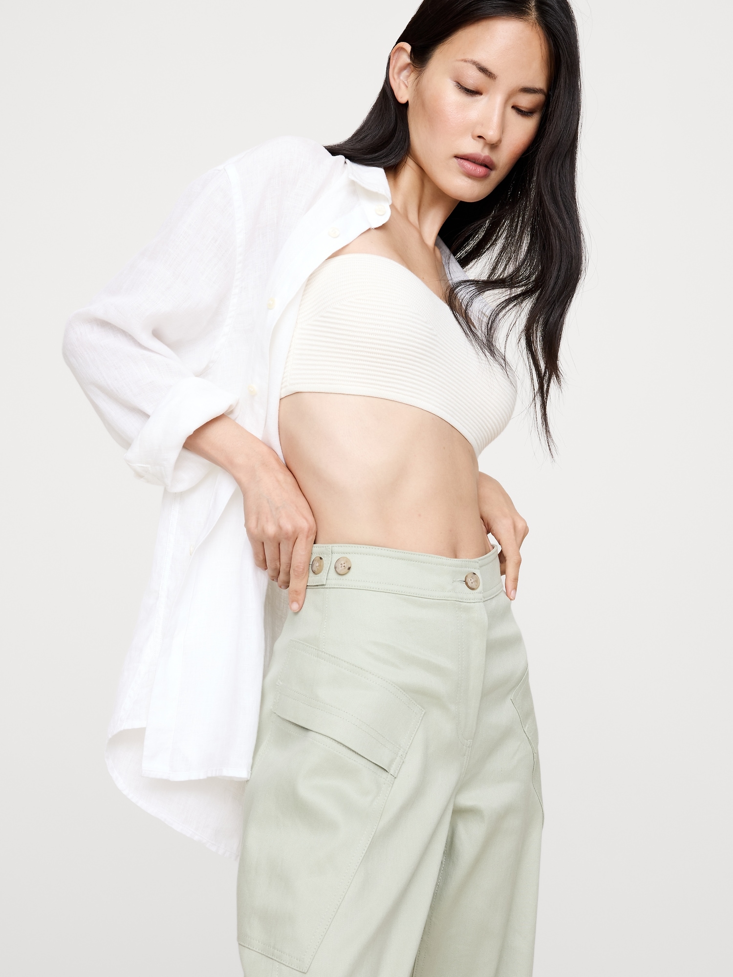 High-Rise Barrel Linen-Cotton Utility Pant
