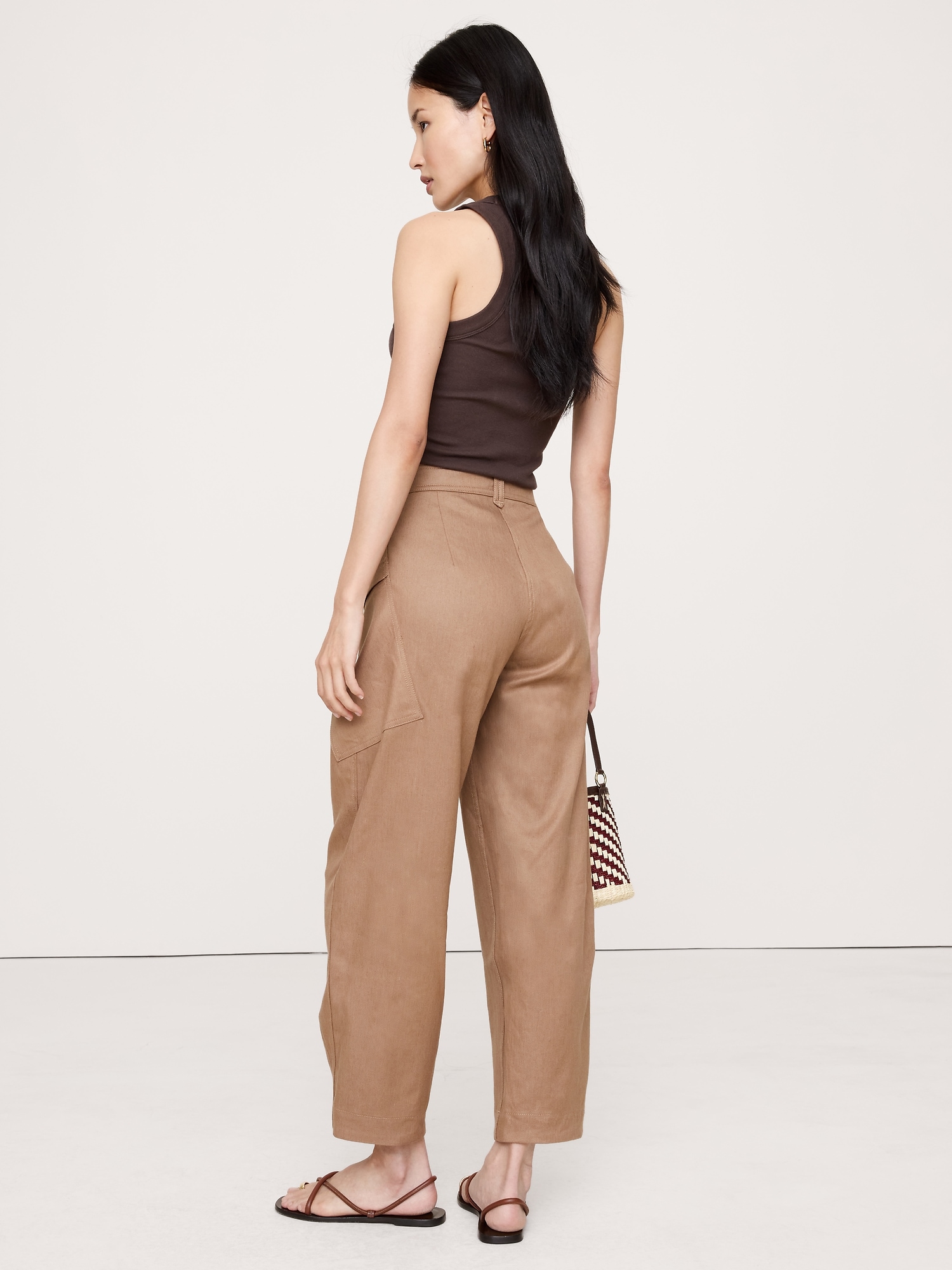 High-Rise Barrel Linen-Cotton Utility Pant