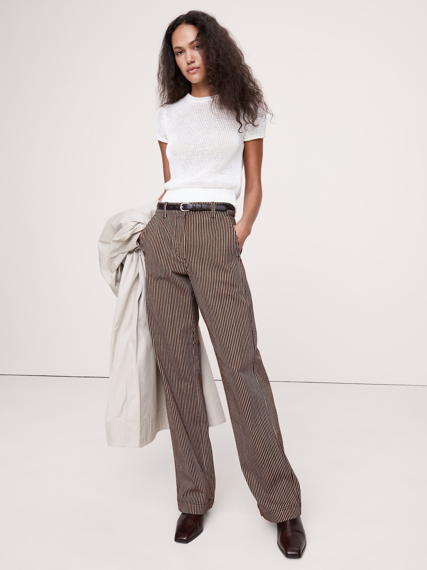 The Weekender Straight-Leg Pant - Brown Stripe