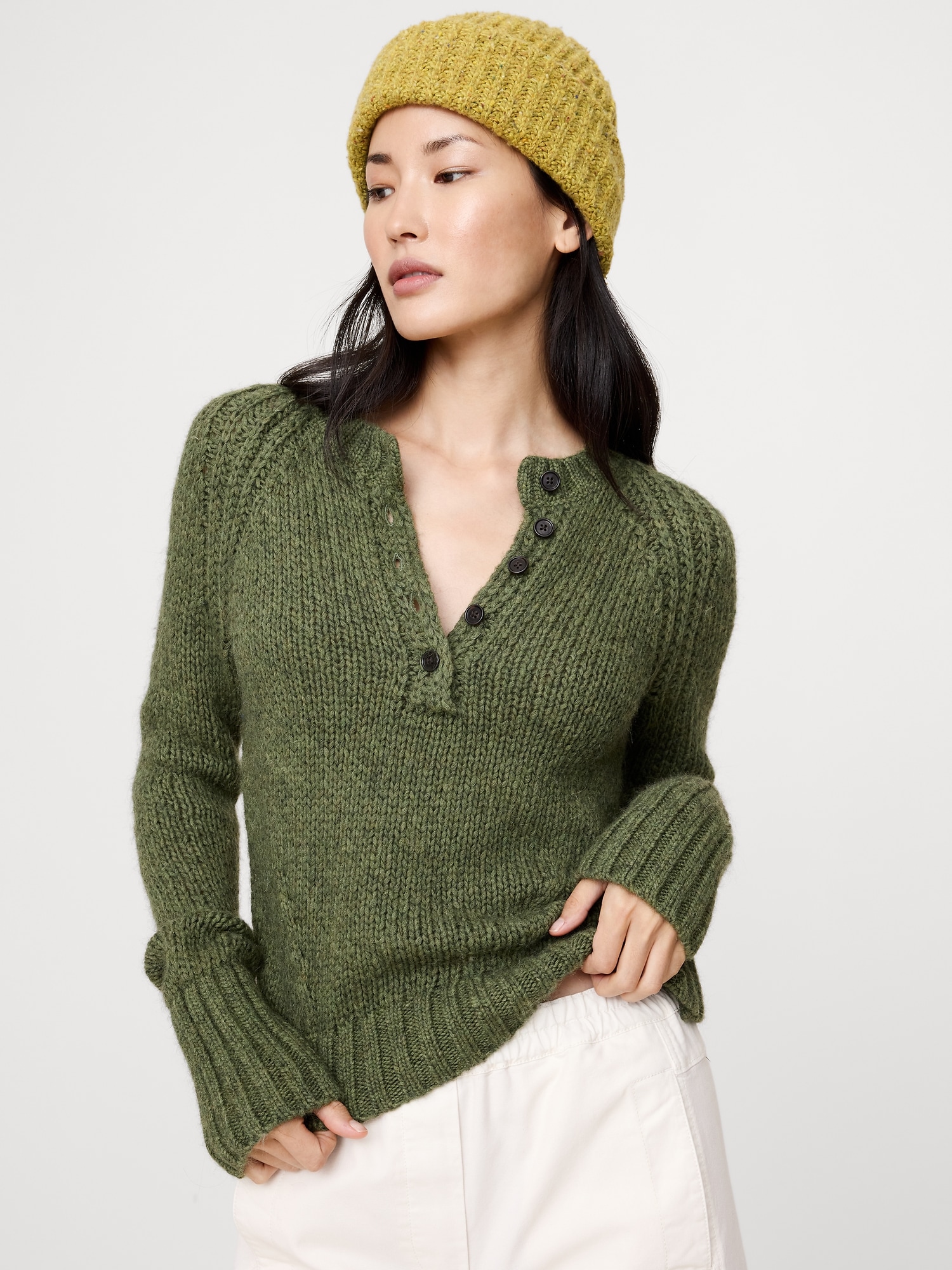 Cotton-Alpaca-Merino Henley Sweater - Dried Oregano Taupe