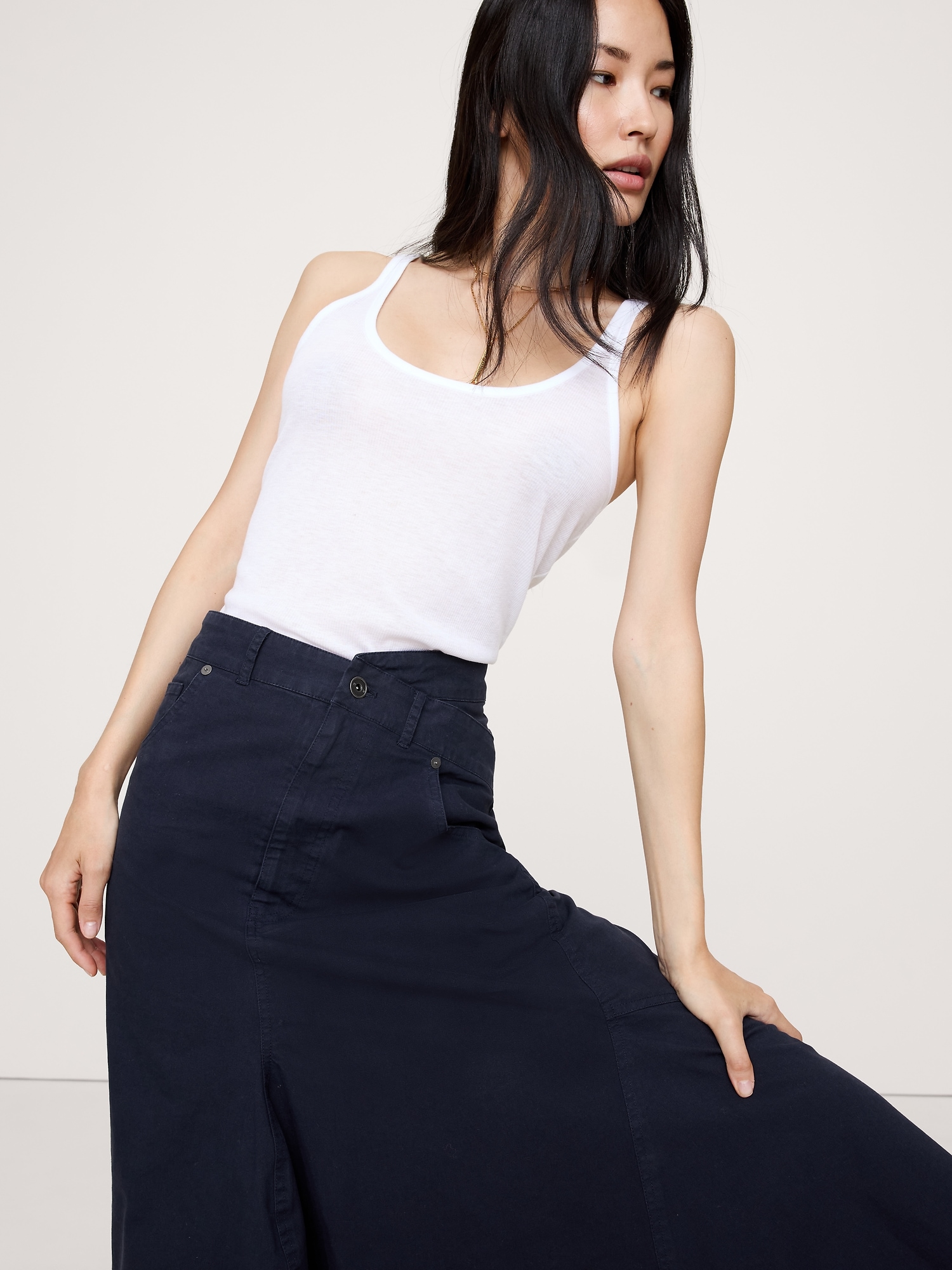 Image number 3 showing, CROSSOVER STRETCH-COTTON LONG-MIDI SKIRT