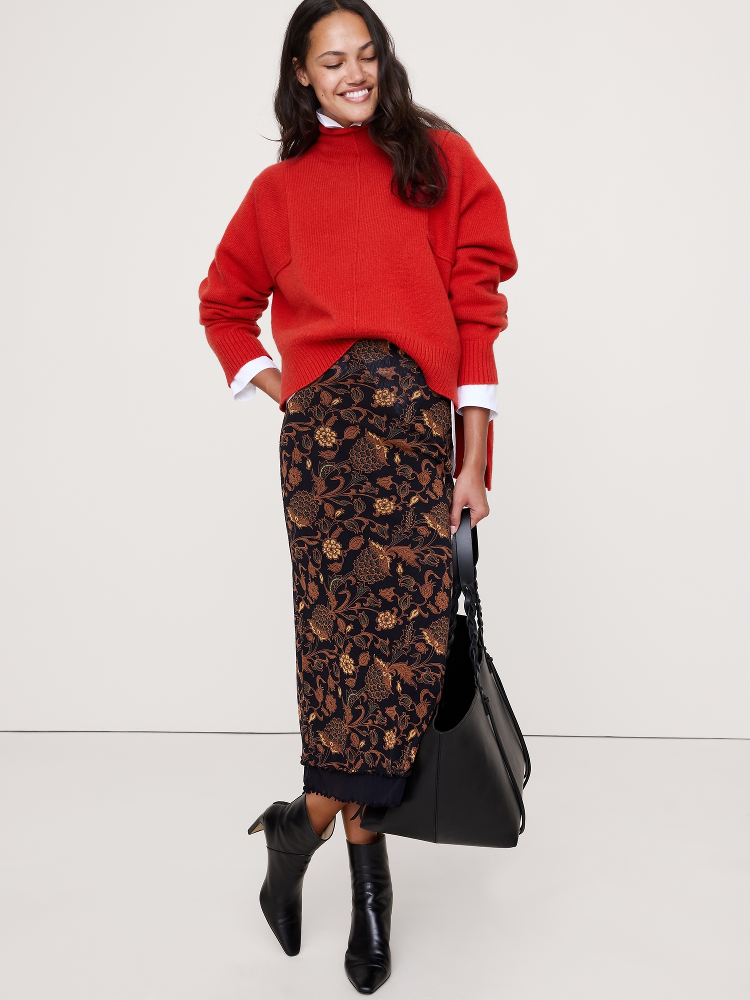 Image number 1 showing, Oversized Merino-Cotton High-Low Funnel-Neck Sweater