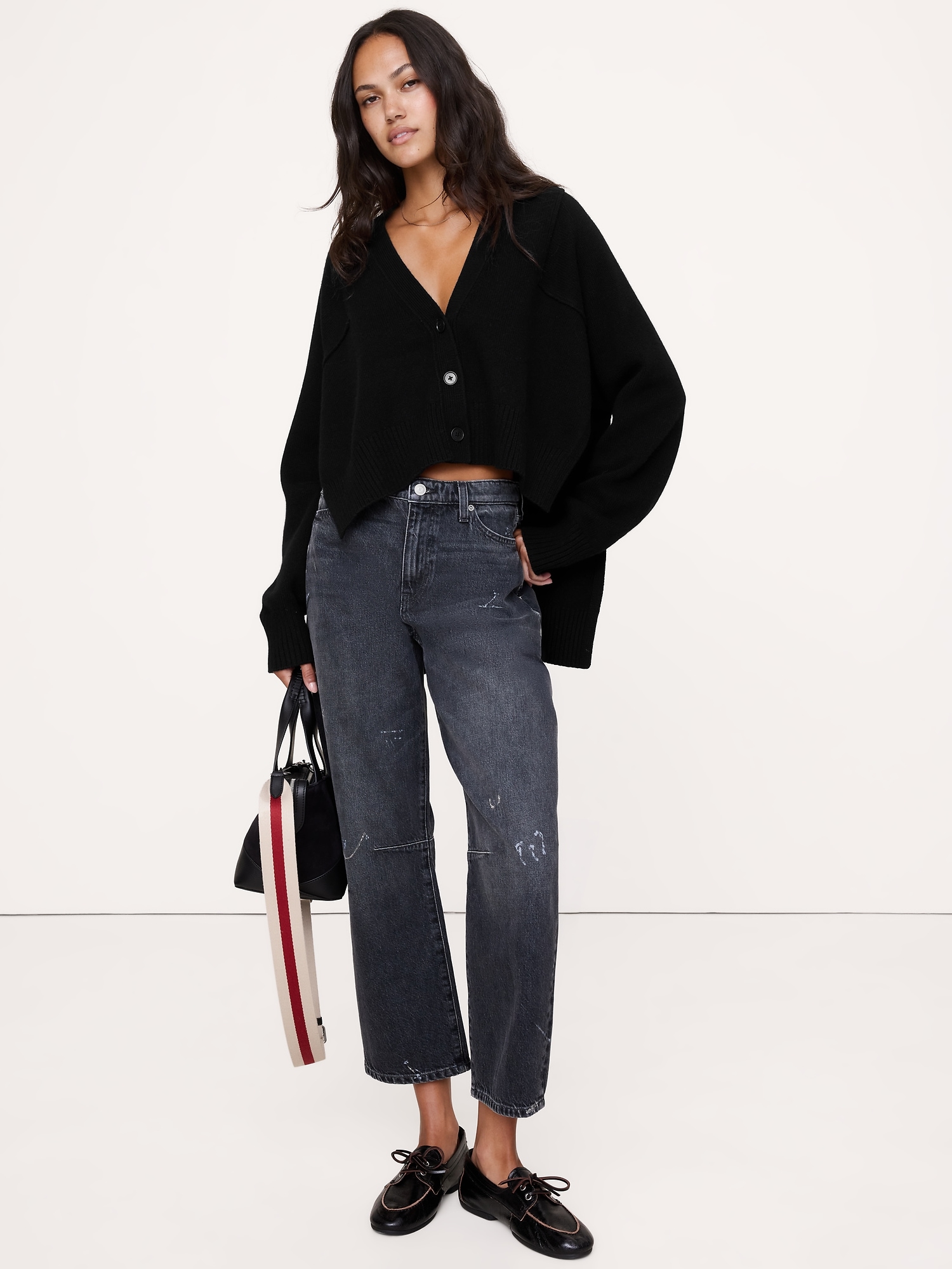 Oversized Merino-Cotton High-Low Cardigan - Black