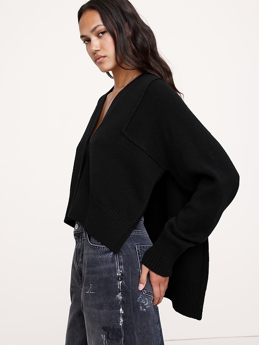 Oversized Merino-Cotton High-Low Cardigan