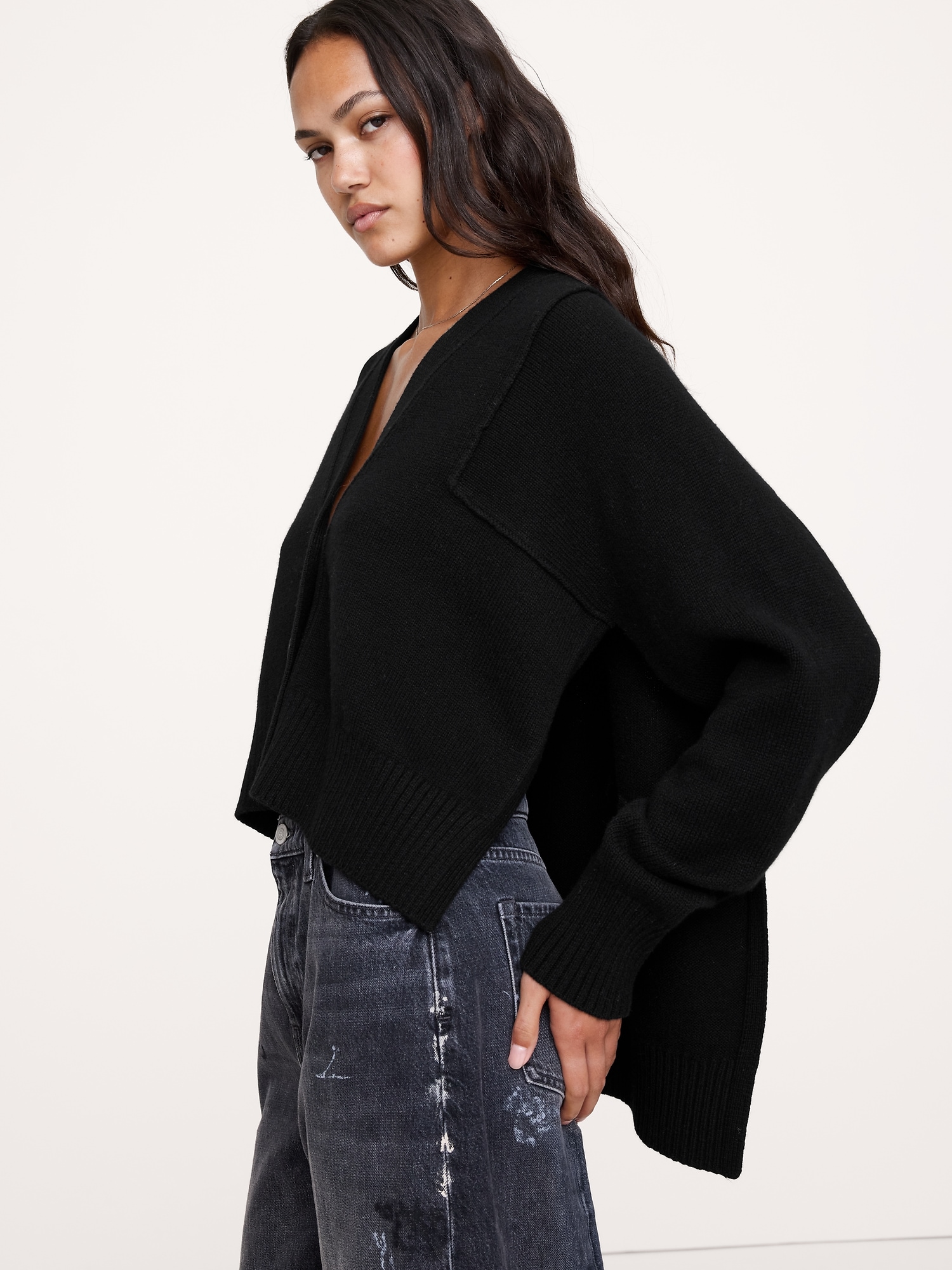 Image number 3 showing, Oversized Merino-Cotton High-Low Cardigan