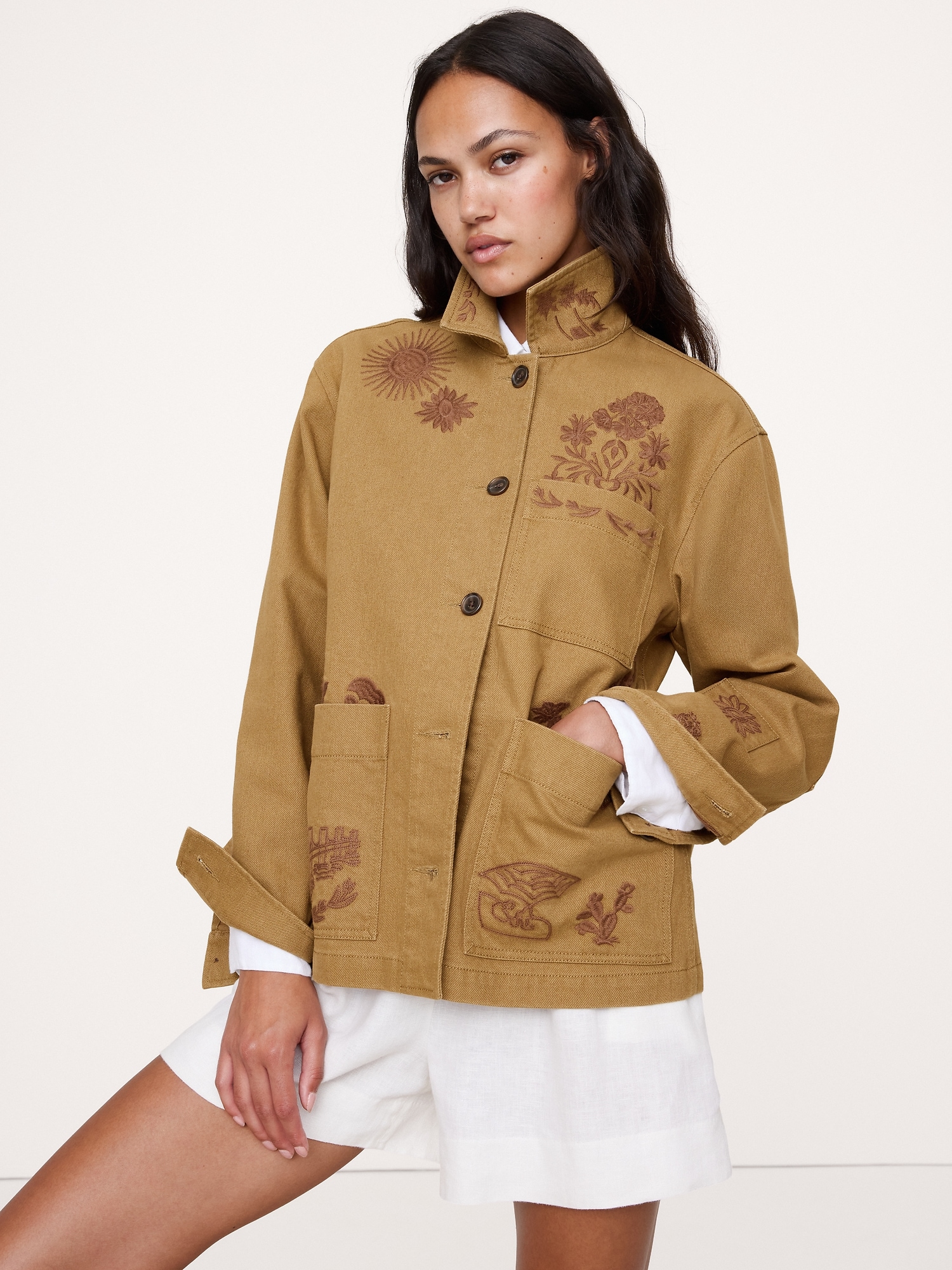 Image number 4 showing, EMBROIDERED COTTON CANVAS CHORE COAT