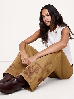 パンツ SOL GuruGuruSweatpants Brown XL High-Rise Embroidered Cotton Canvas Relaxed-Straight Pant