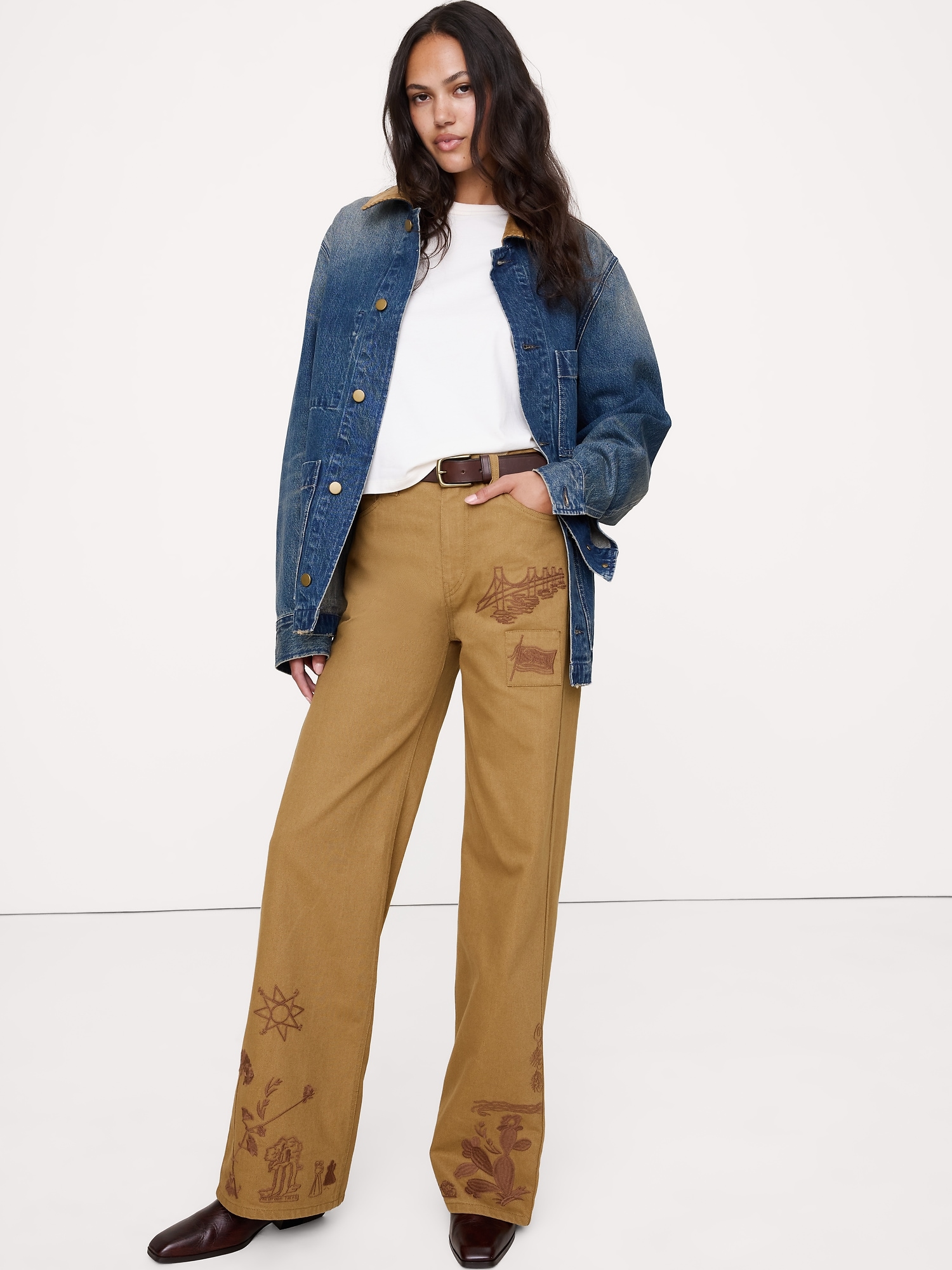 Image number 4 showing, High-Rise Embroidered Cotton Canvas Relaxed-Straight Pant