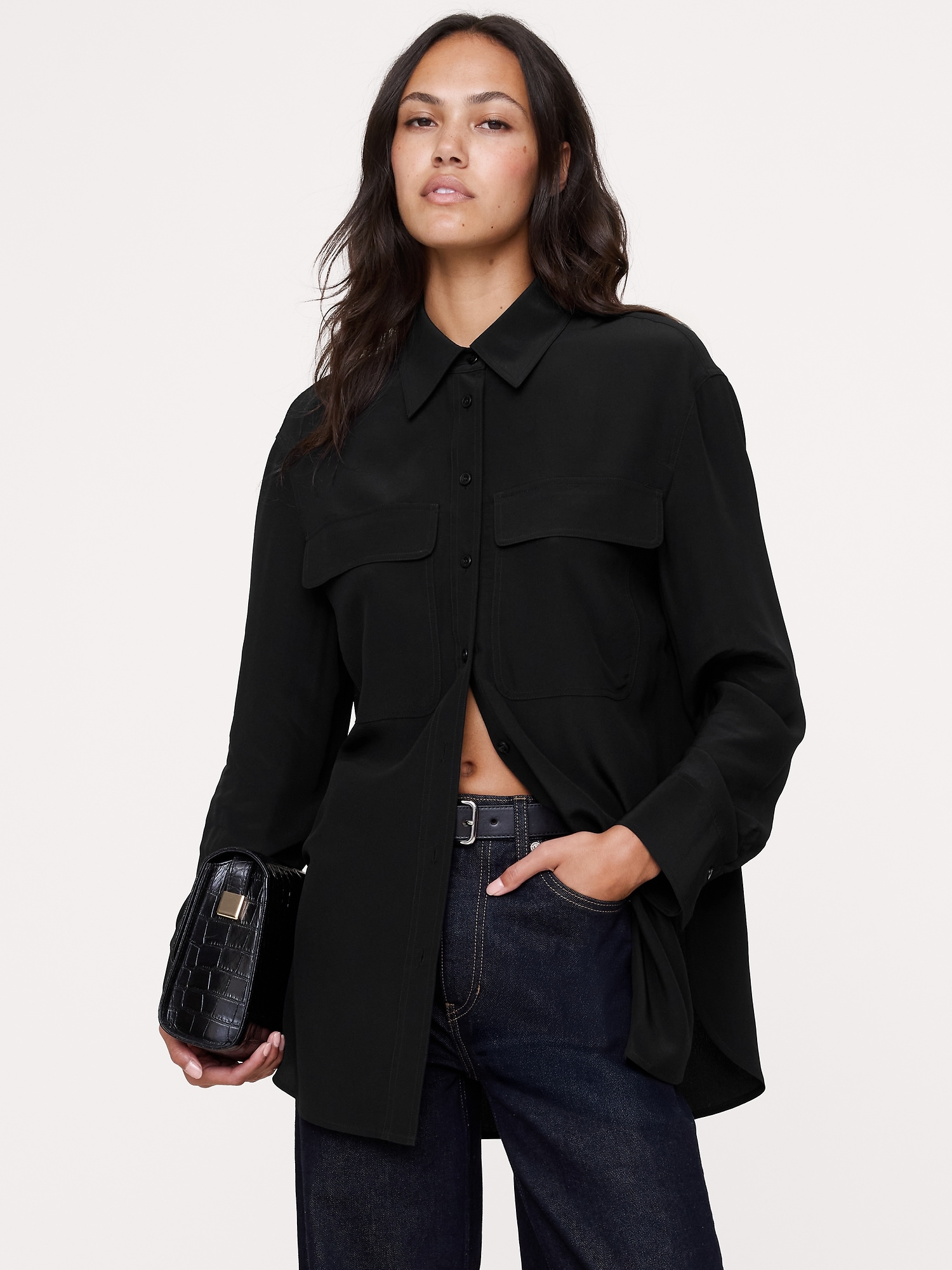 Image number 1 showing, Oversized Matte Silk Utility Shirt