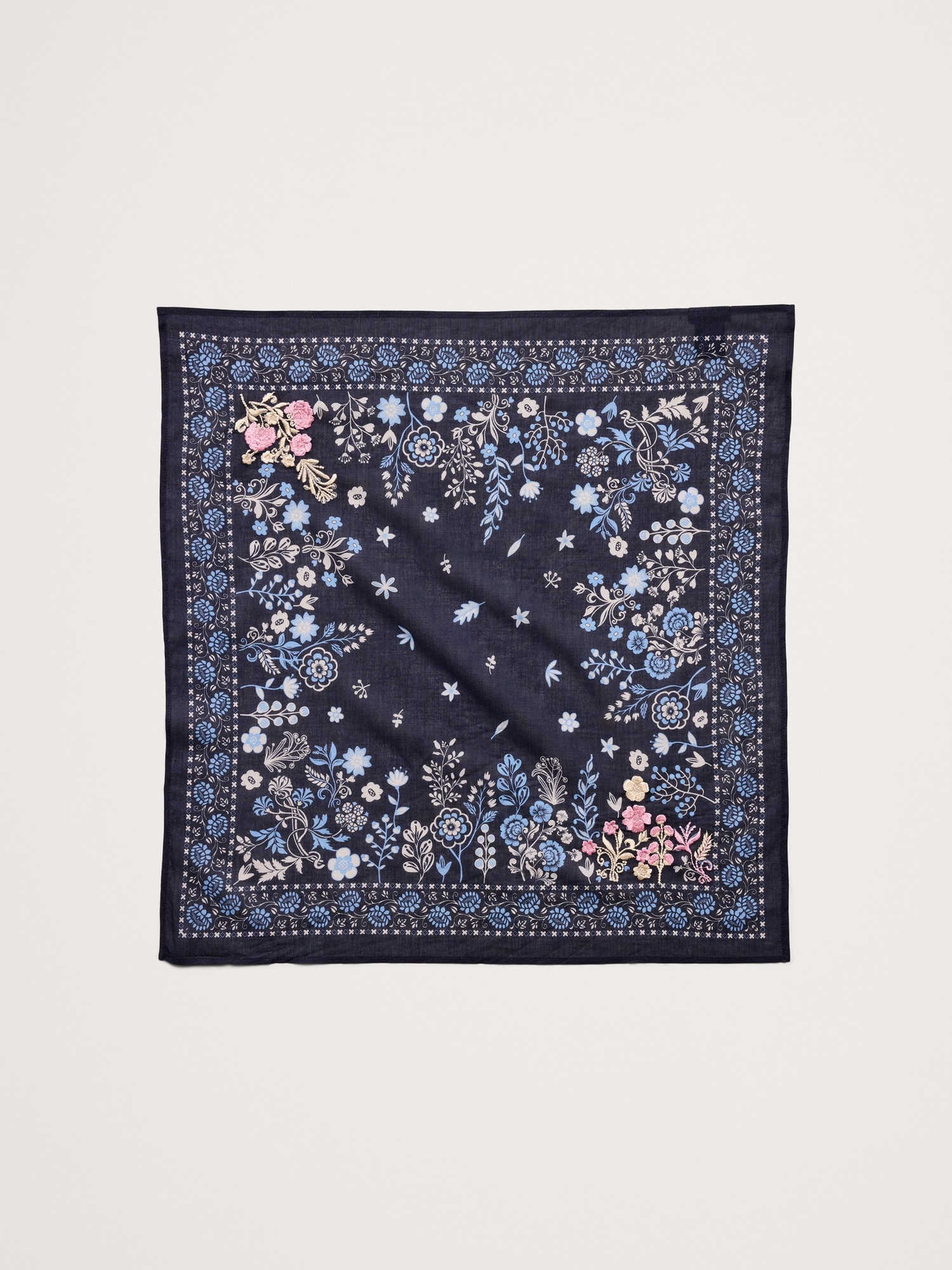 Embroidered Cotton Scarf by Vismaya - Navy Blue