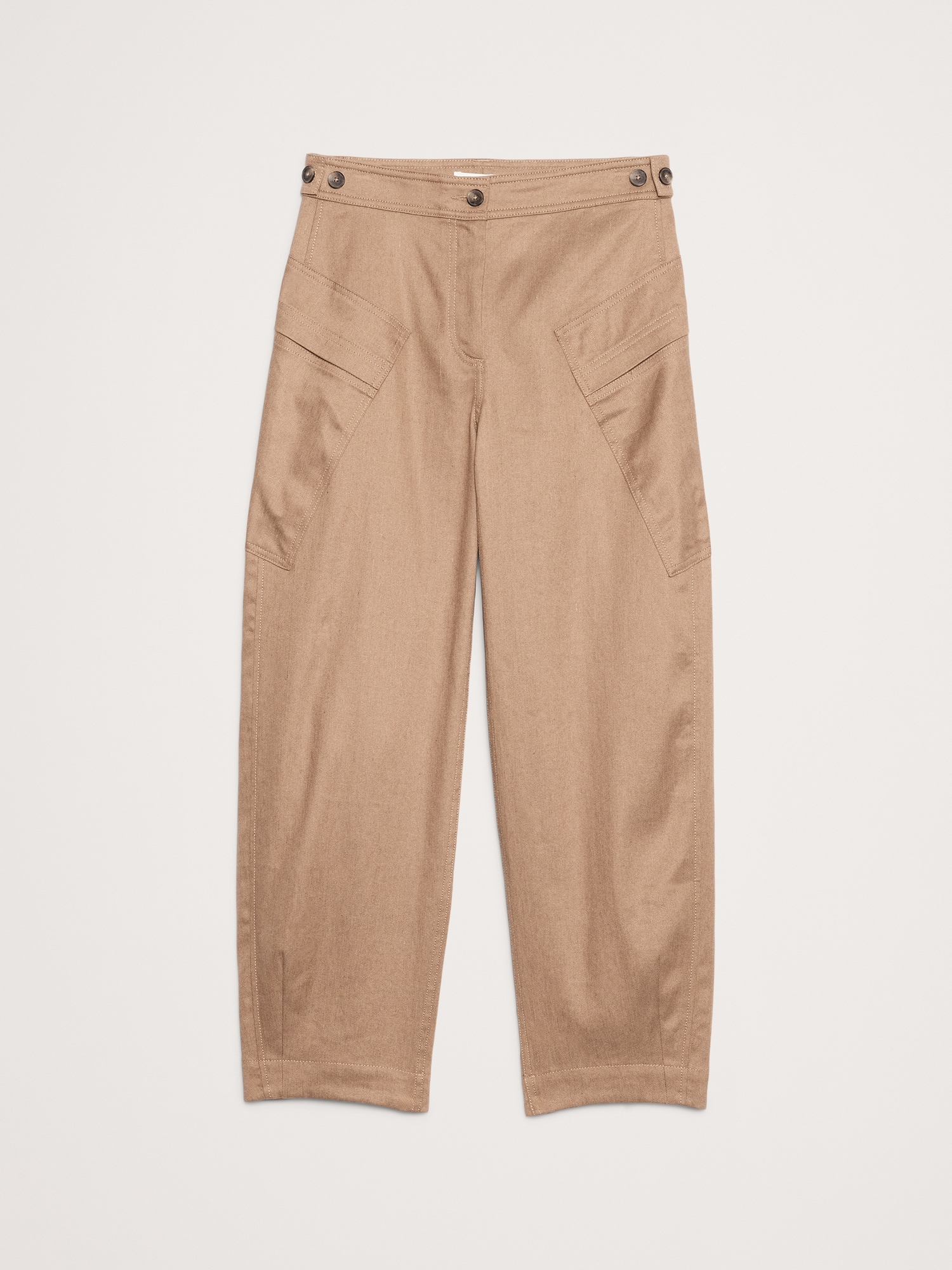 High-Rise Barrel Linen-Cotton Utility Pant