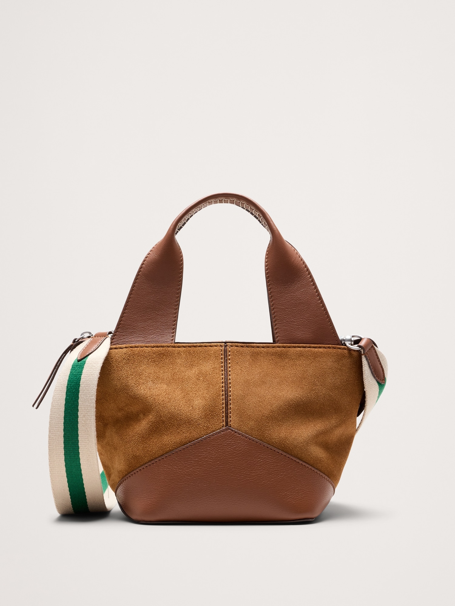 Leather & Suede Mini Zip Tote - Saddle Brown