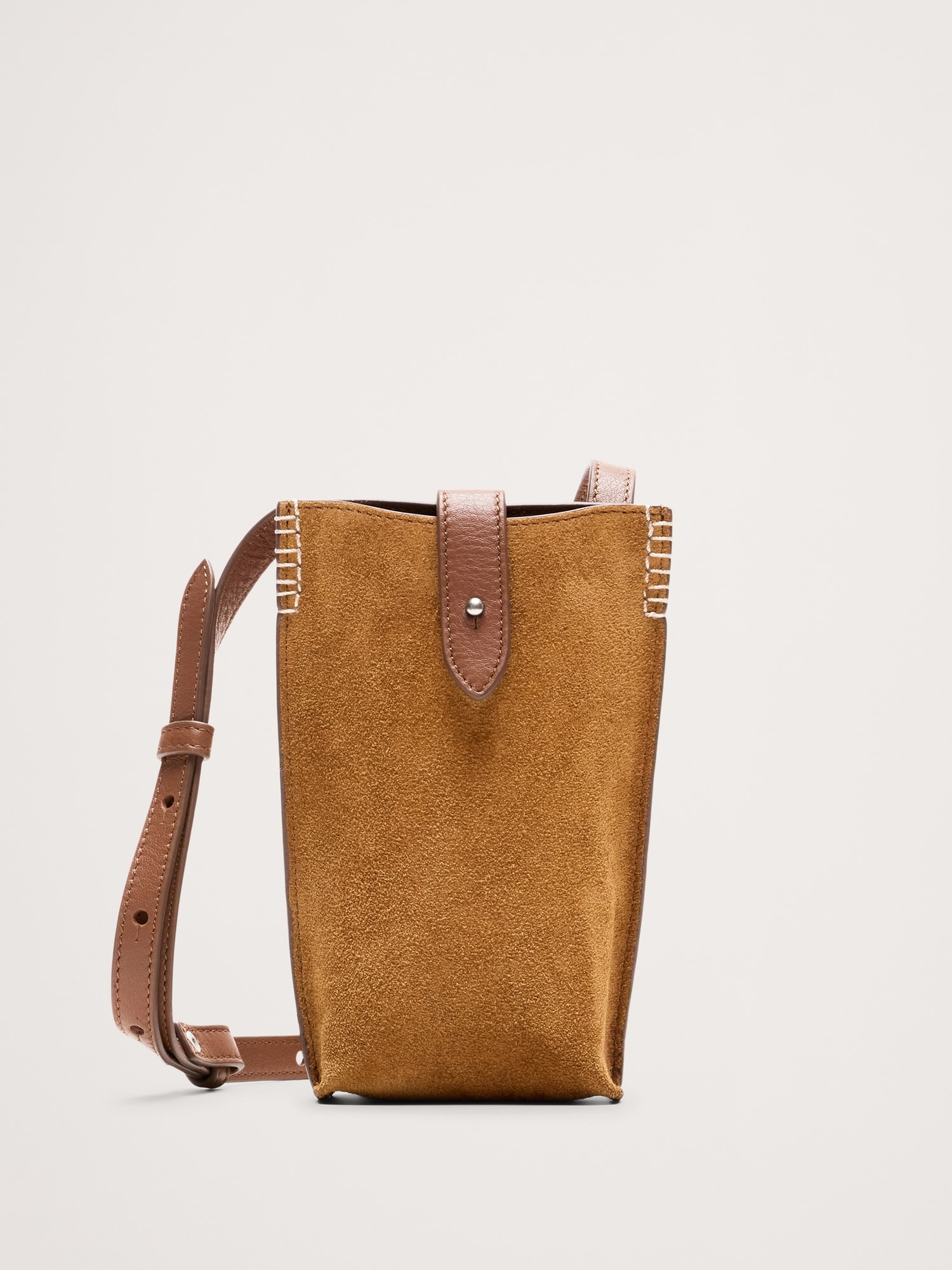 Italian Leather Crossbody Pouch - Saddle Brown Suede